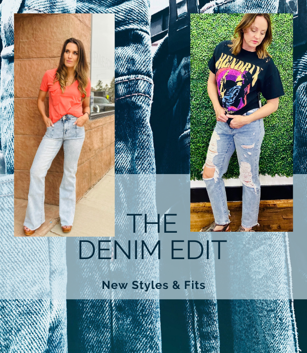 2 girls wearing denim, the denim edit collection link