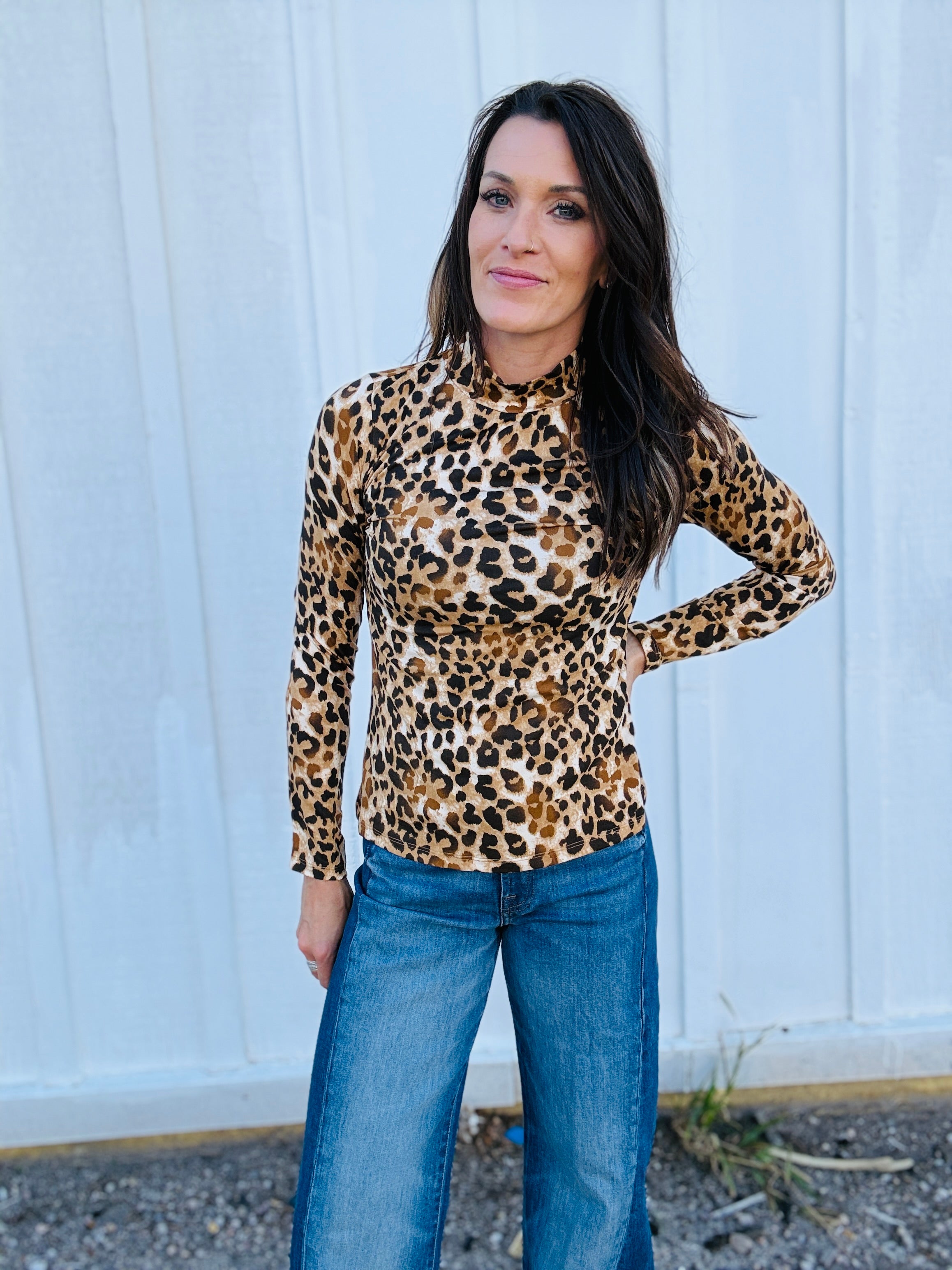 Sasha Leopard Mock Neck Top