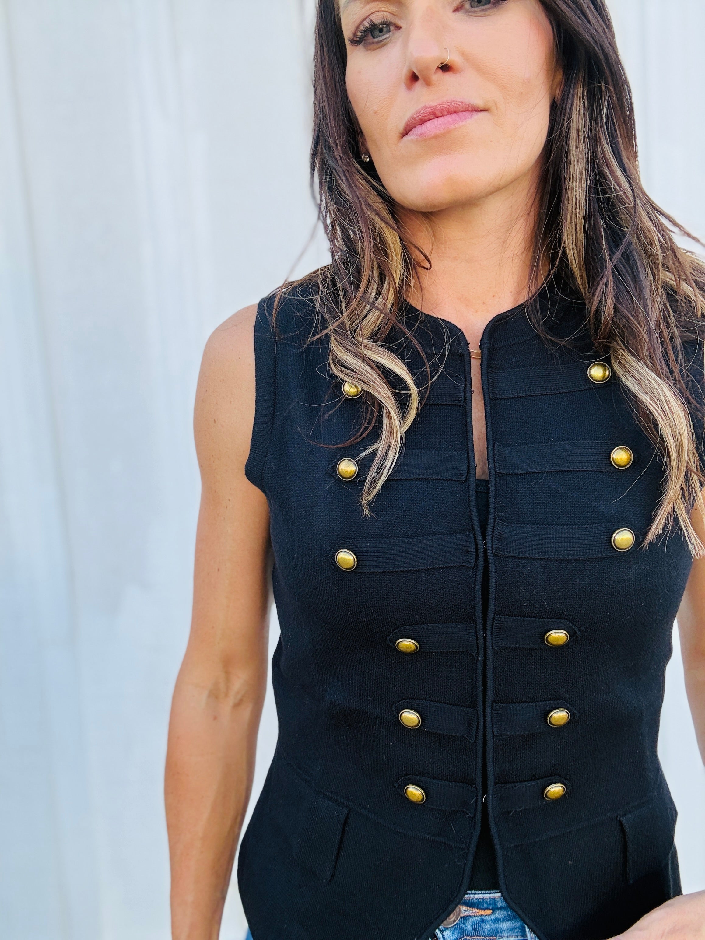 Military Button Sweater Vest