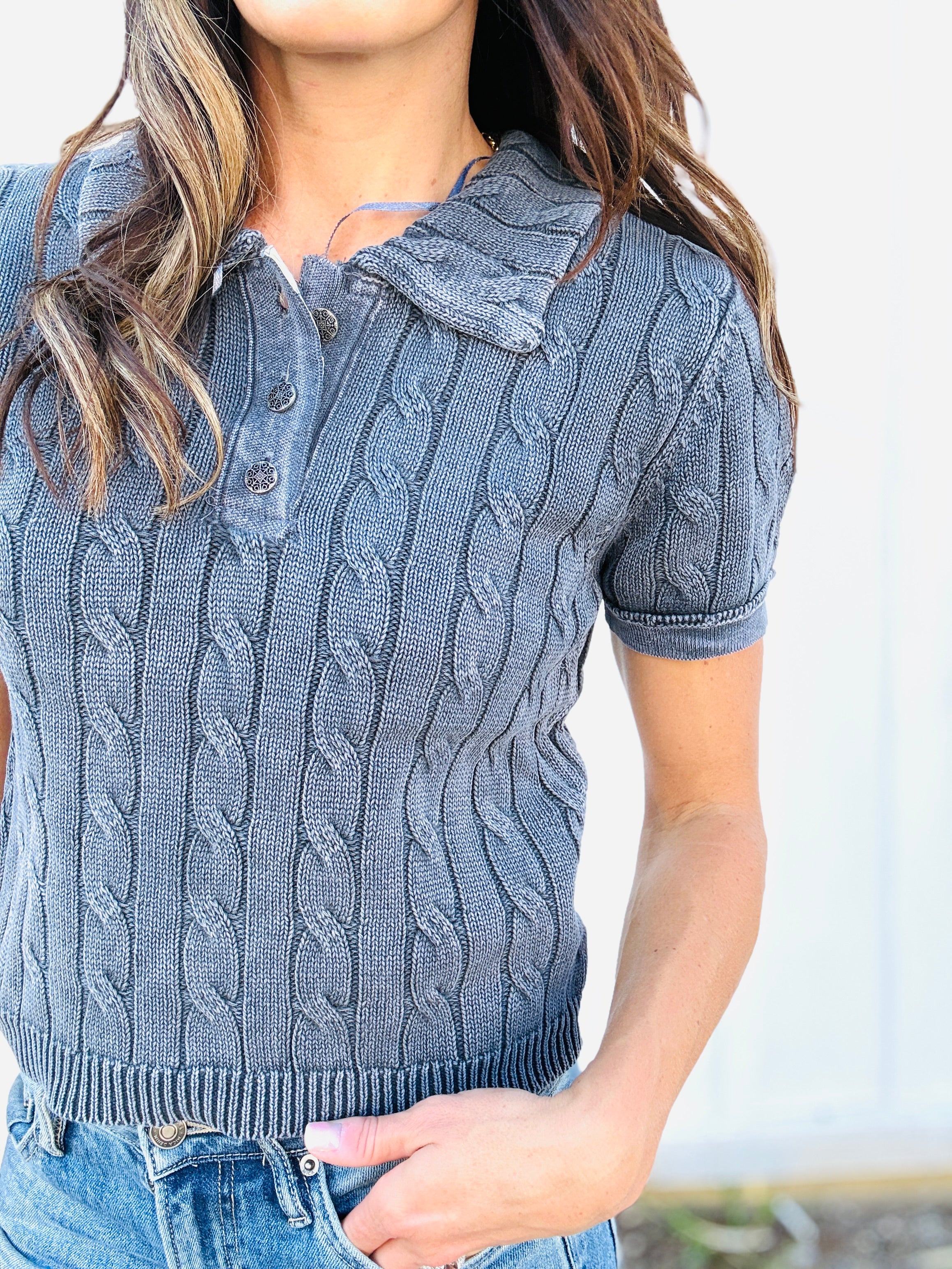 Caddie Cable Knit Polo Top