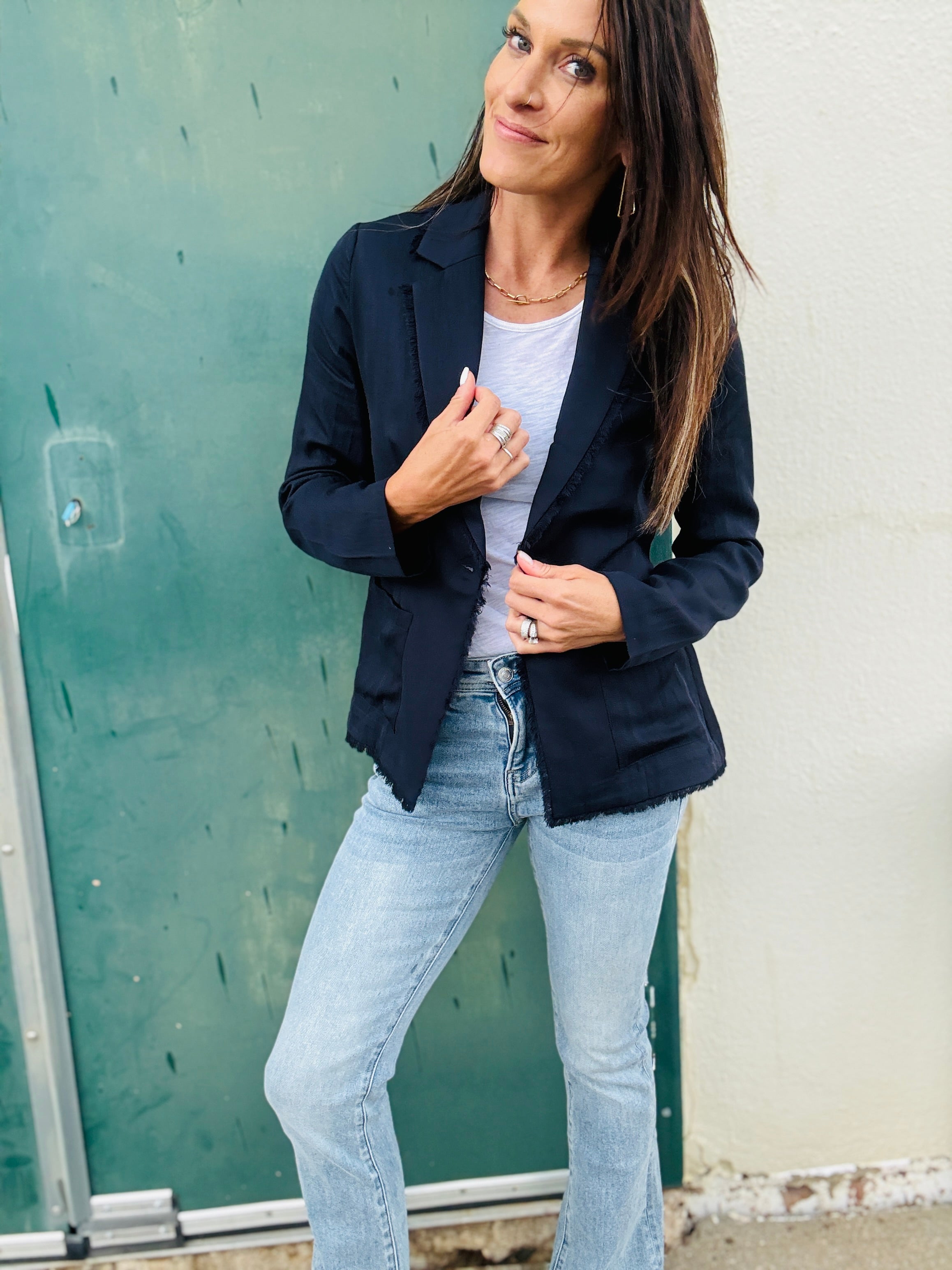 Elan Fringe Hem Blazer