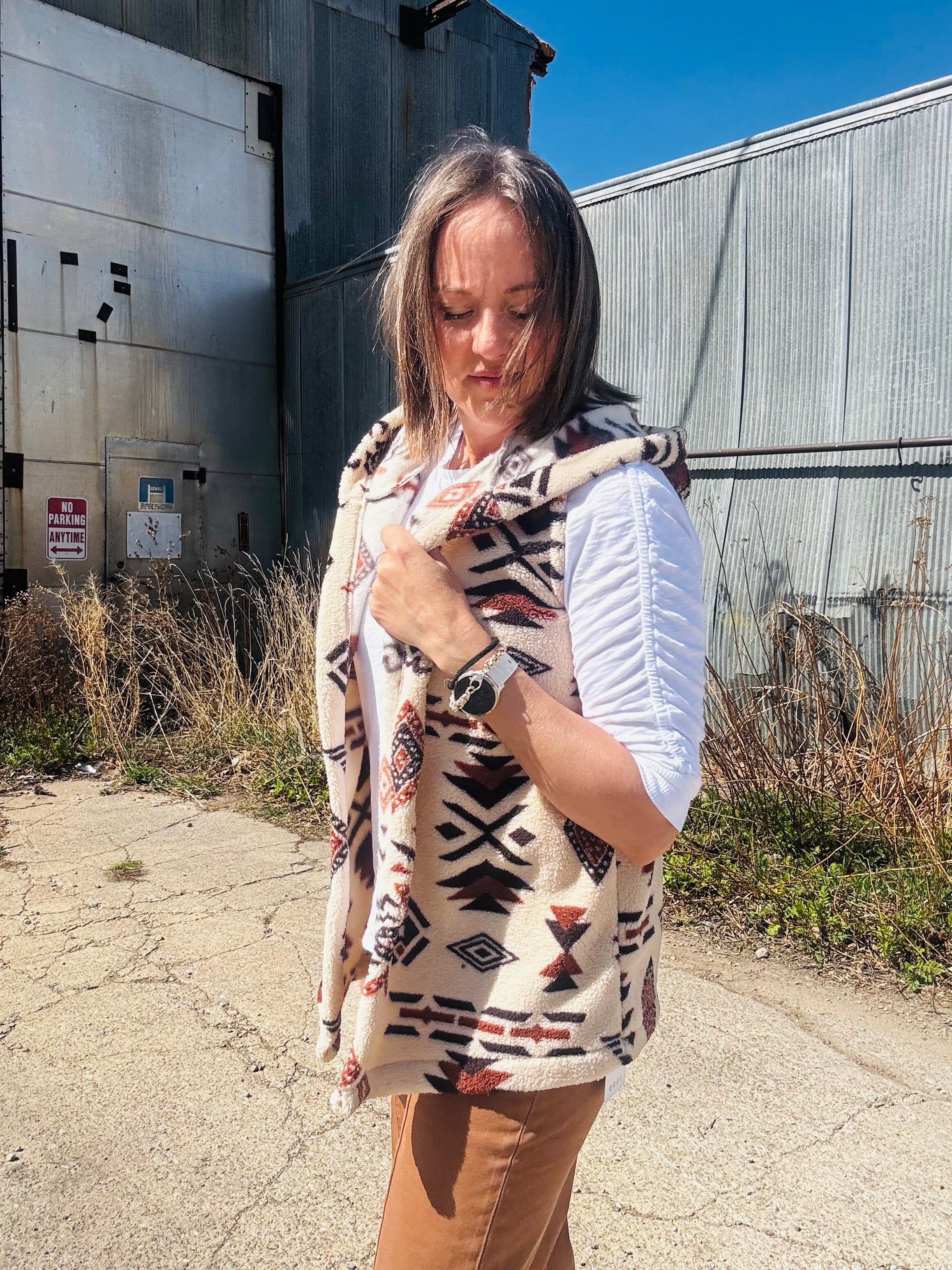 Aztec Plush Hooded Vest