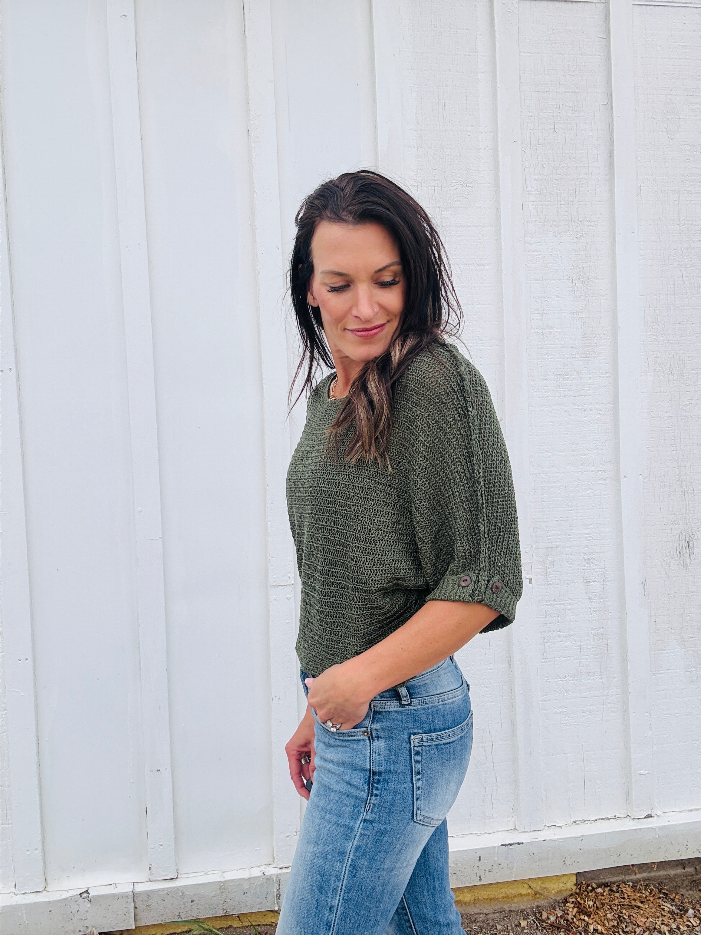 Half Sleeve Roll Cuff Sweater