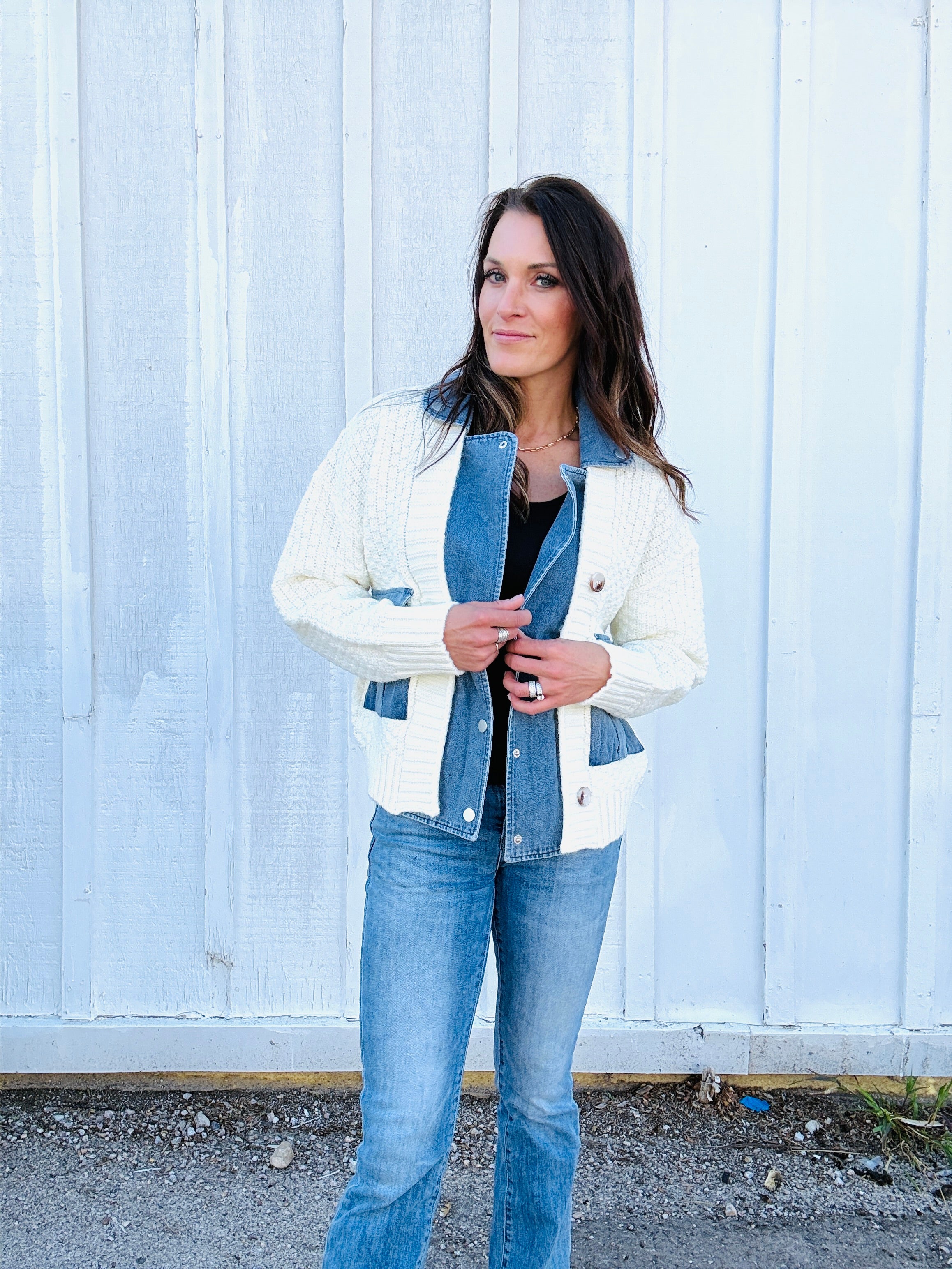 Denim & Knit Cardigan