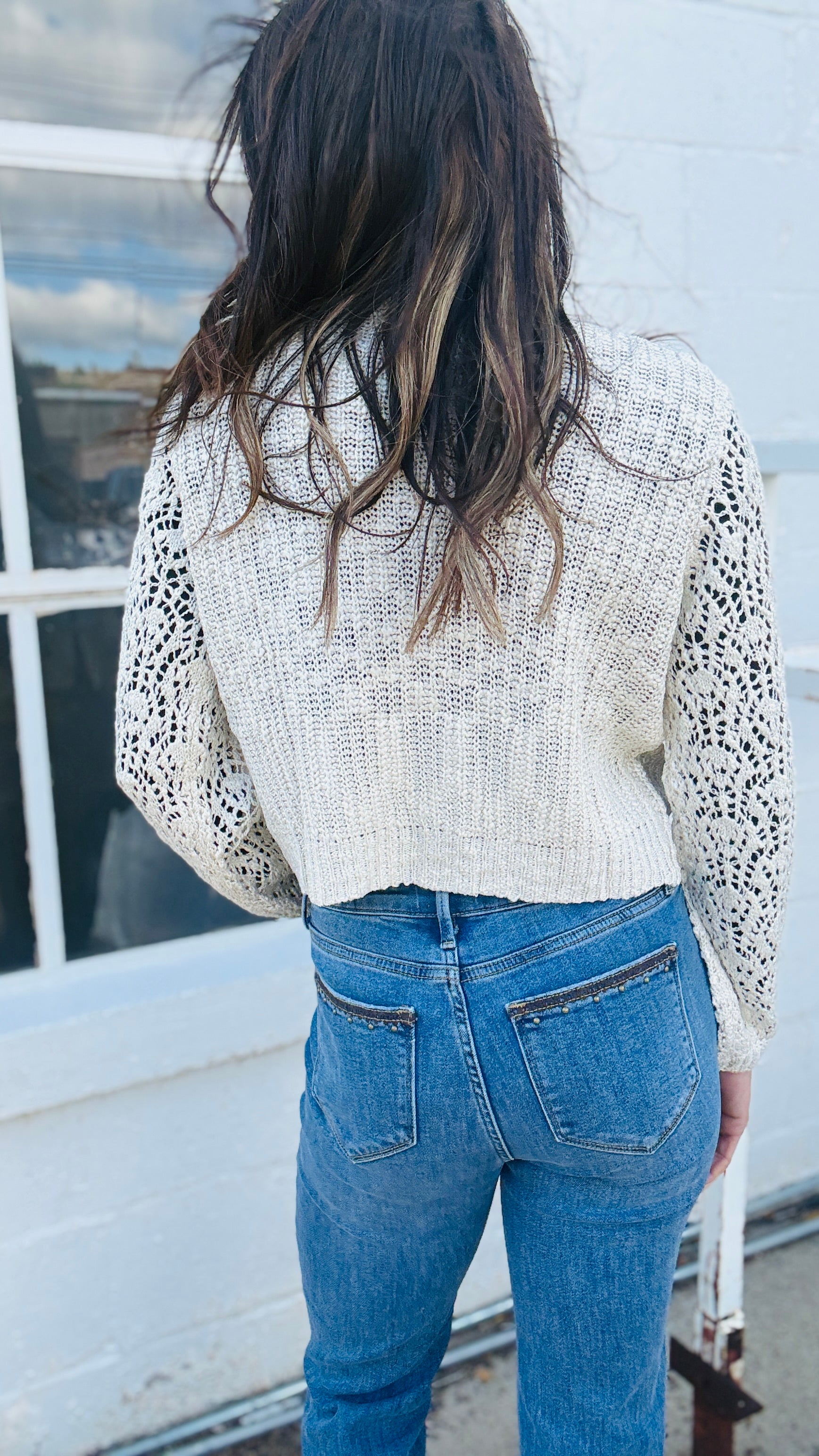 V-Neck Open Knit Cardi