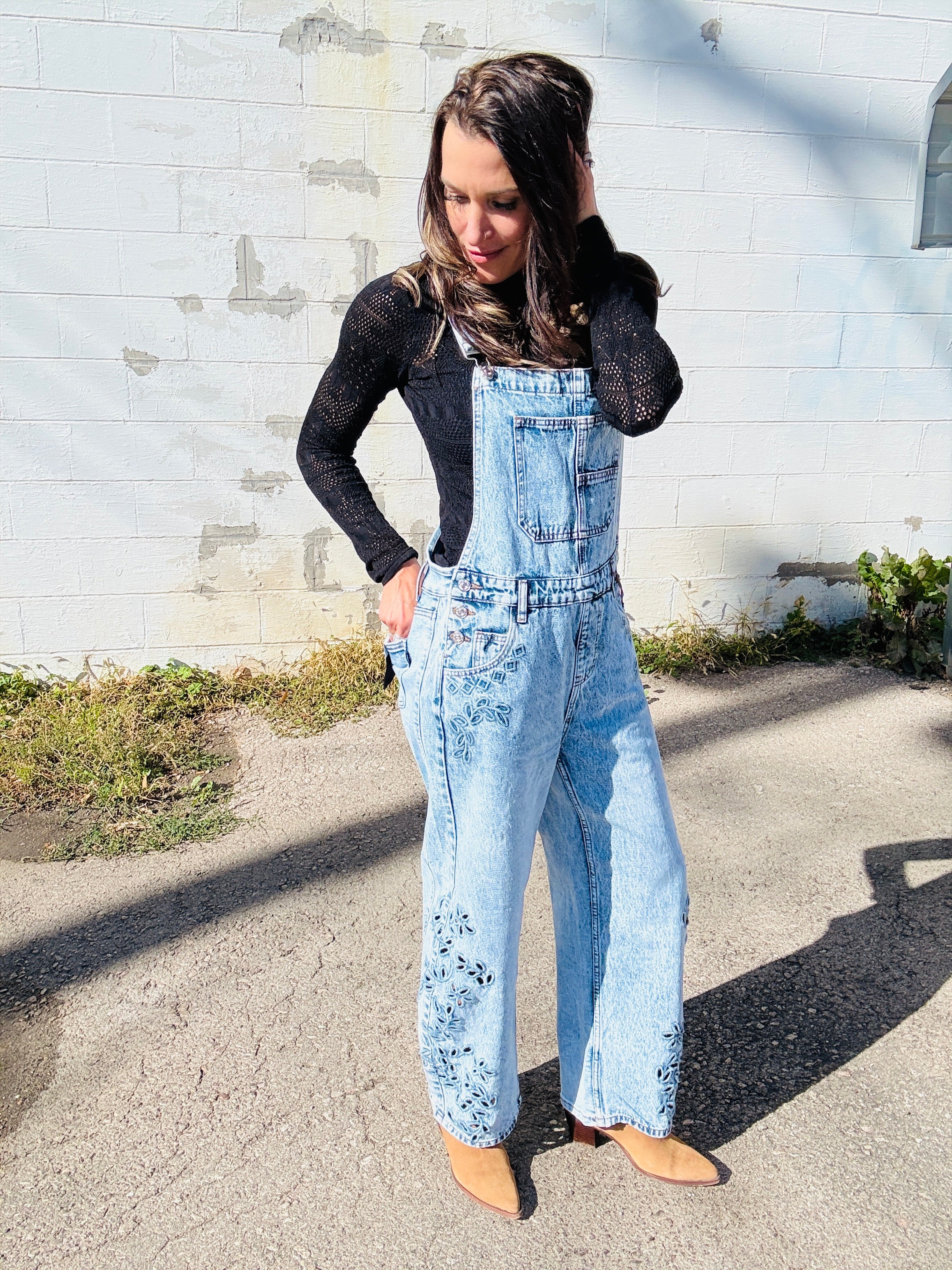 Embroidered Denim Overalls