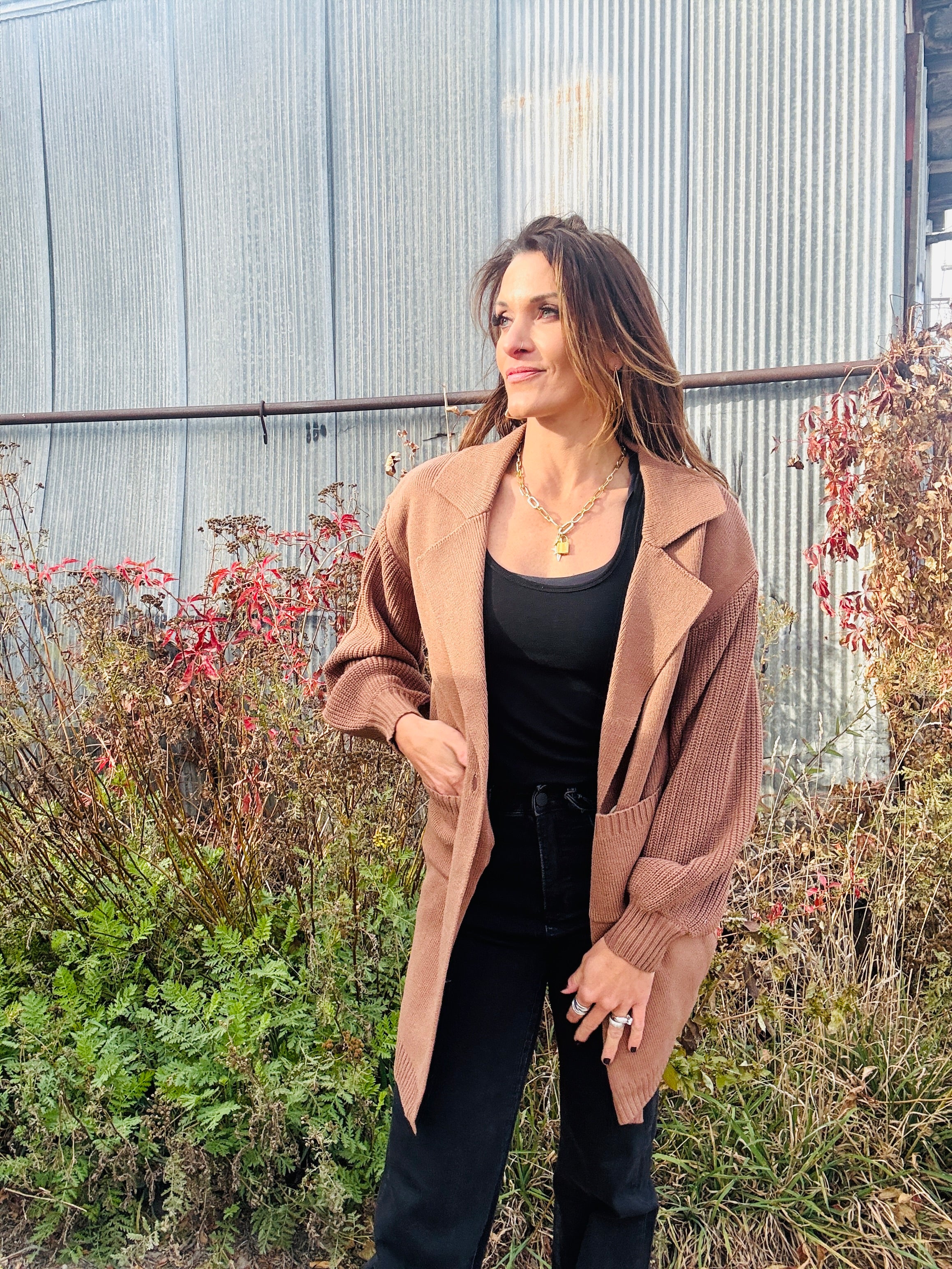 Lapel Collar Knit Jacket