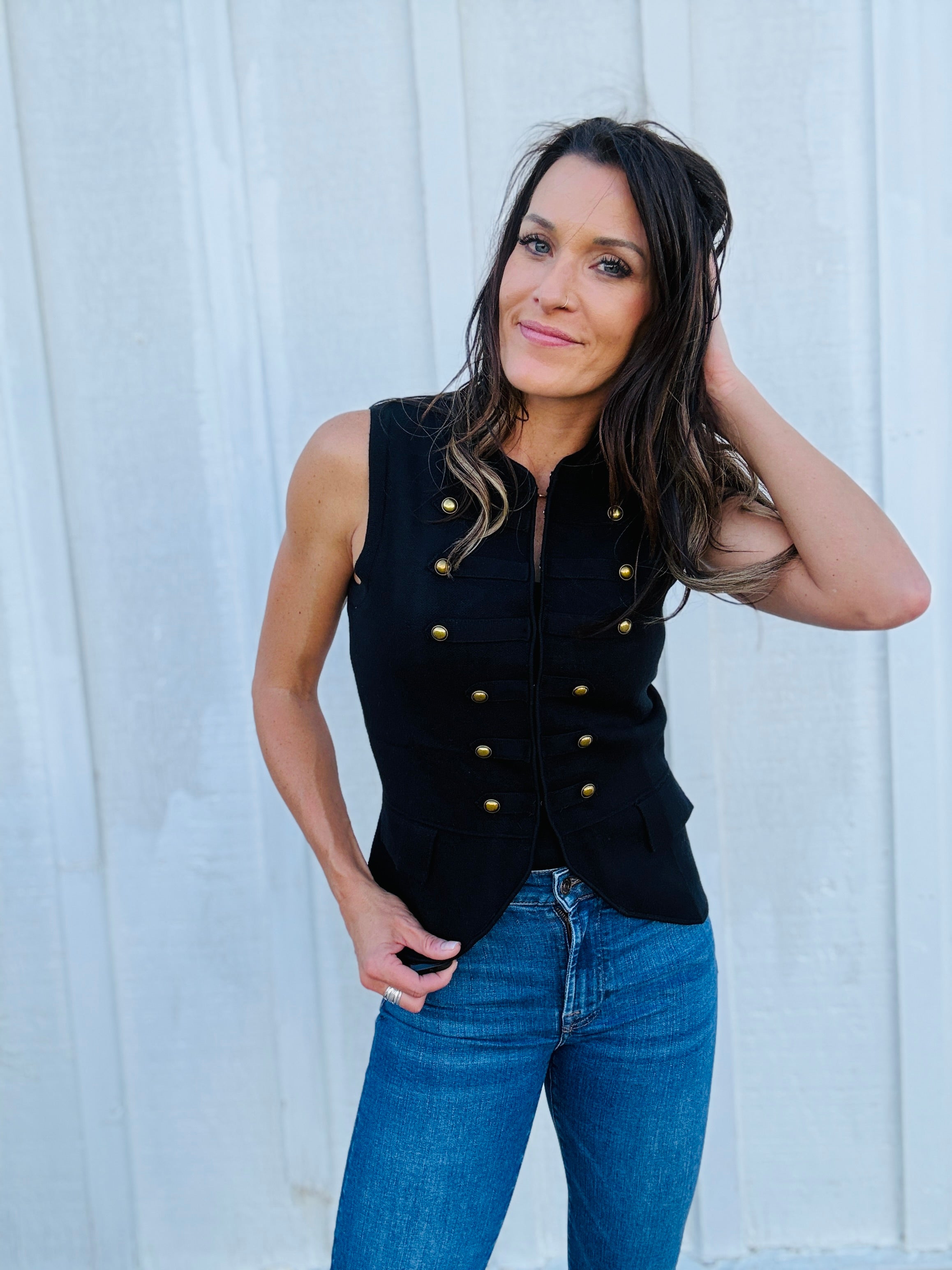 Military Button Sweater Vest