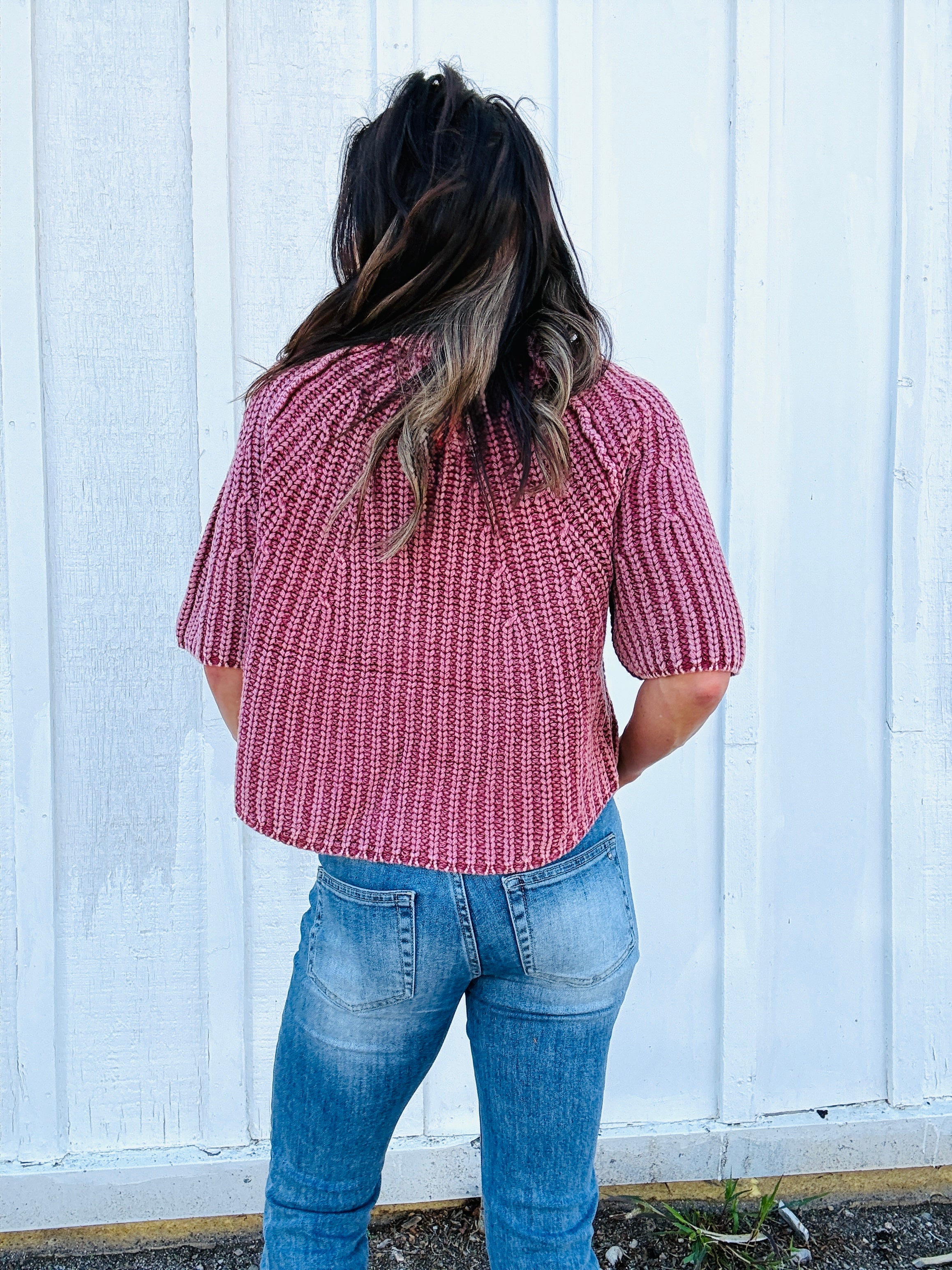 Cable Rib Knit 1/2 Sleeve Sweater