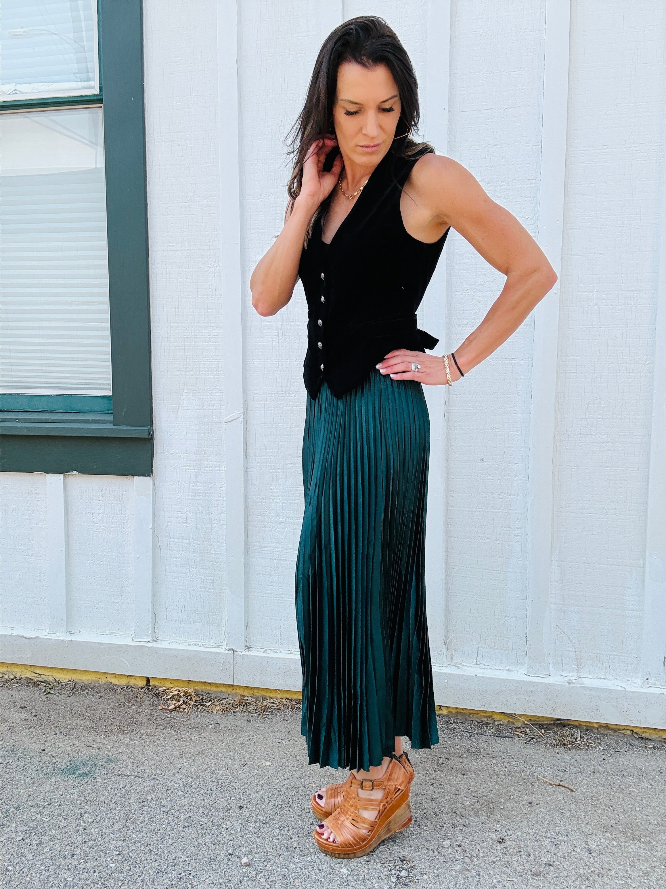 Satin Pleated Midi
