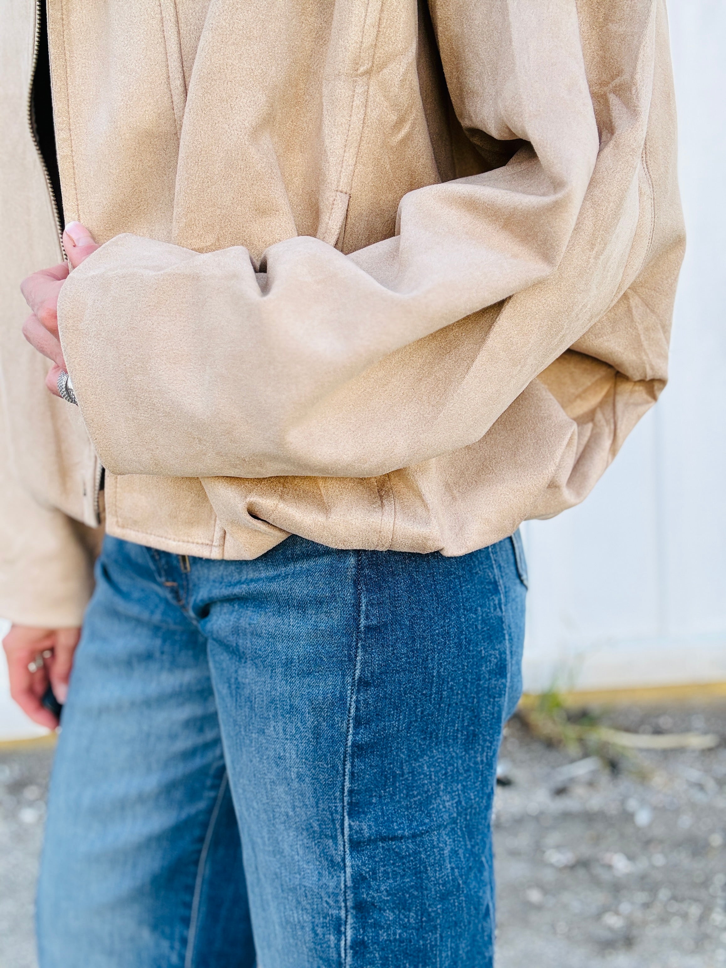 Faux Suede Bomber Jacket