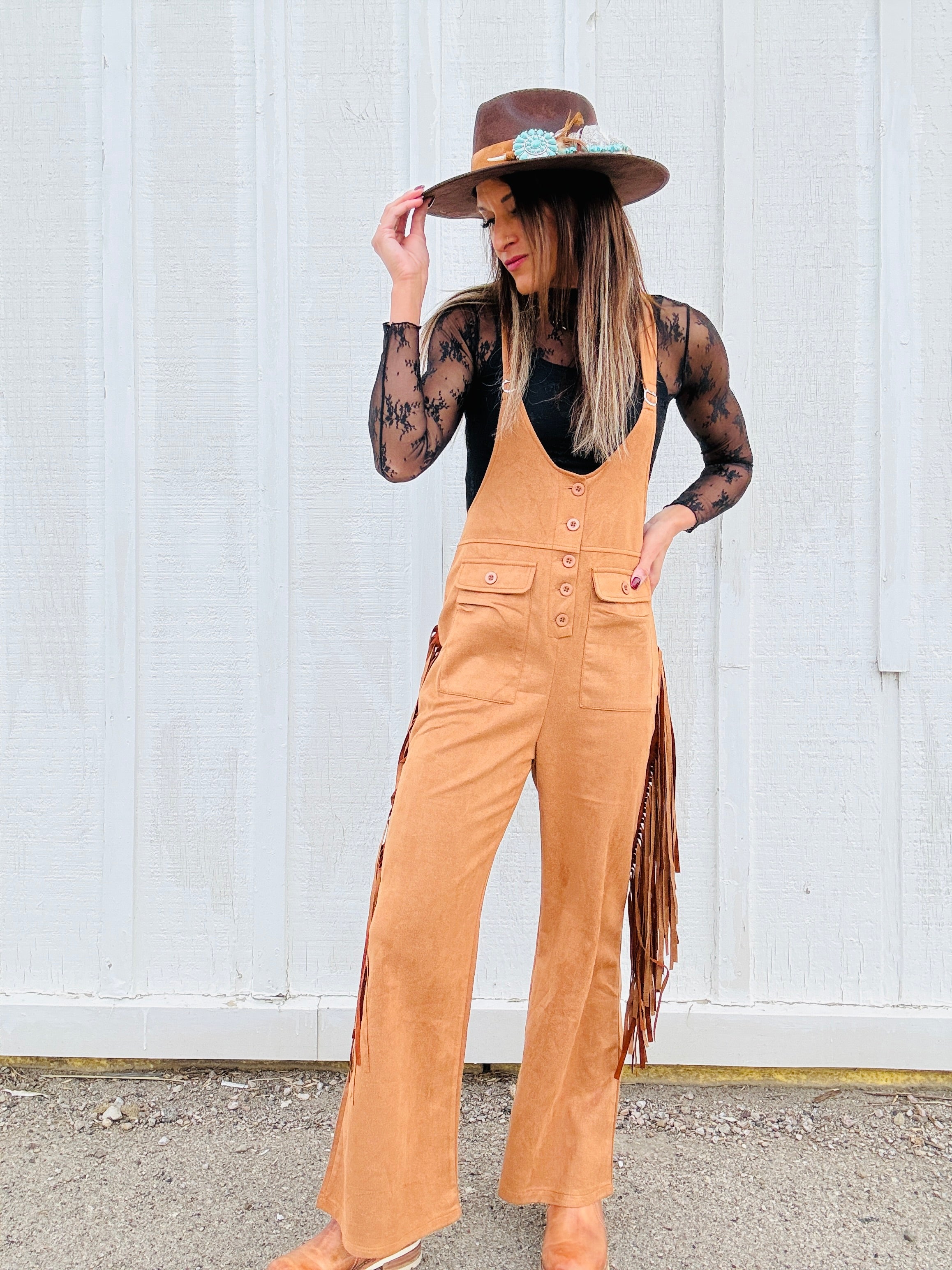 Western Cowgirl Fringe Overalls