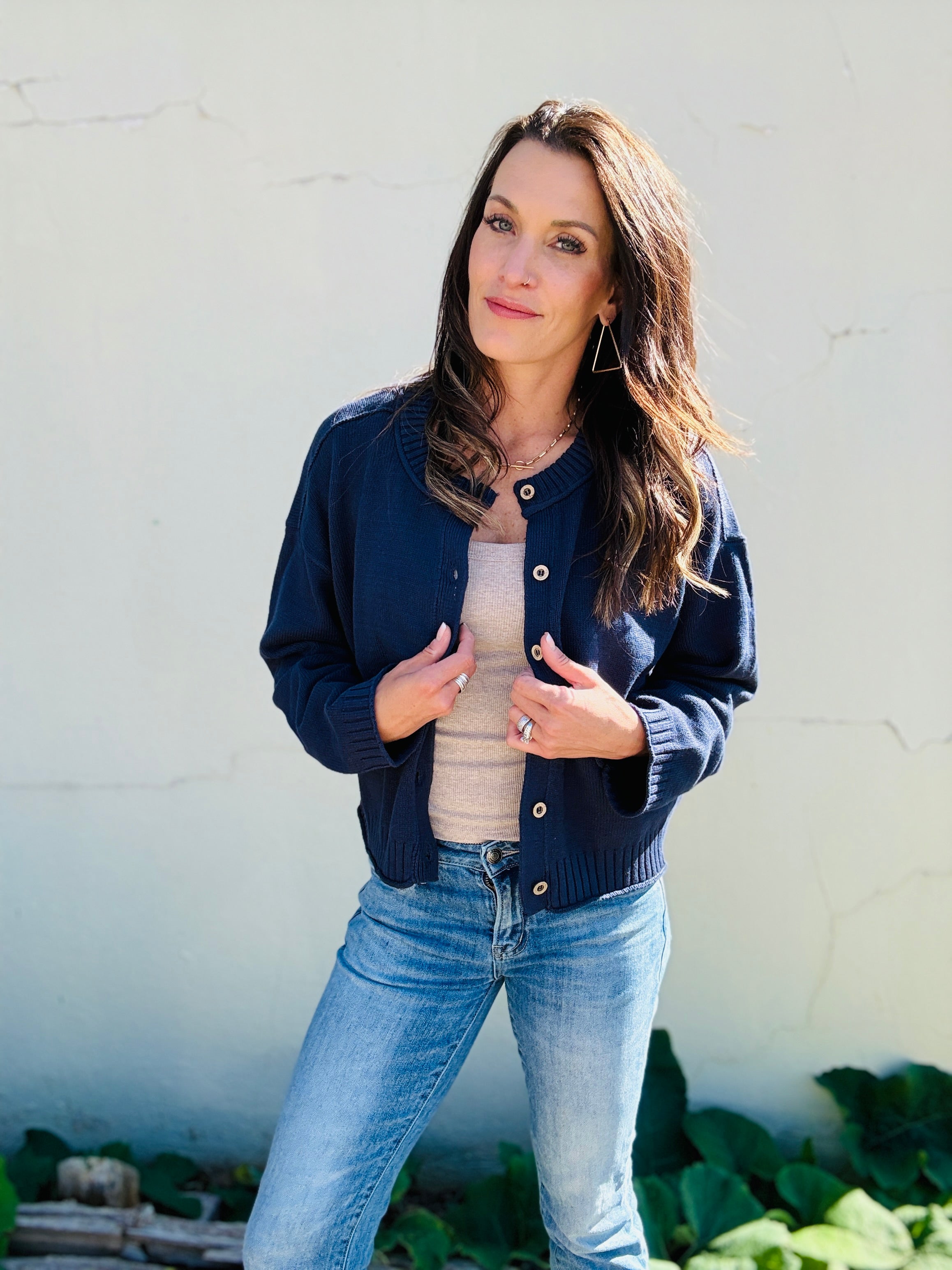Textured Hem Button Front Cardigan