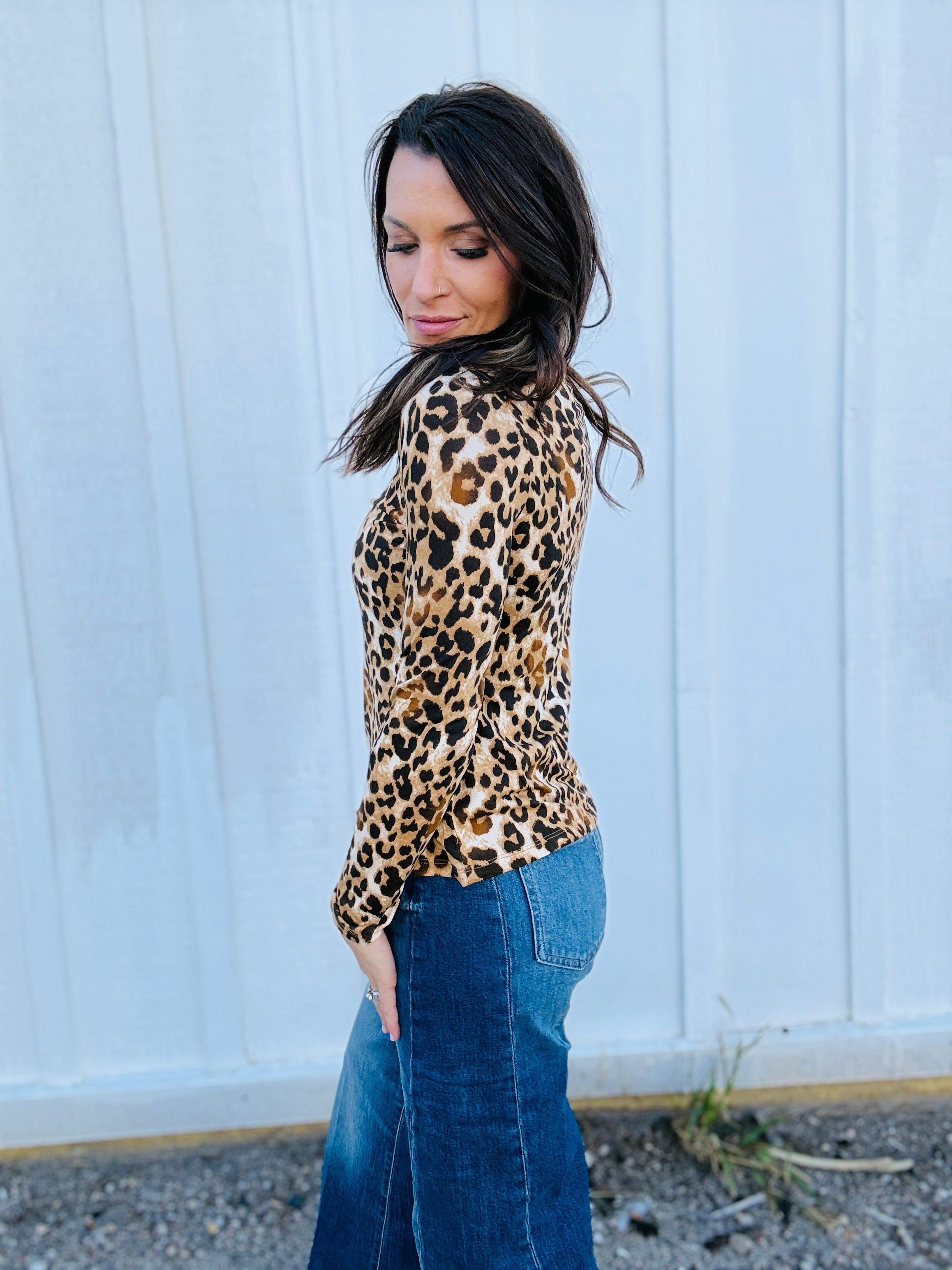 Sasha Leopard Mock Neck Top