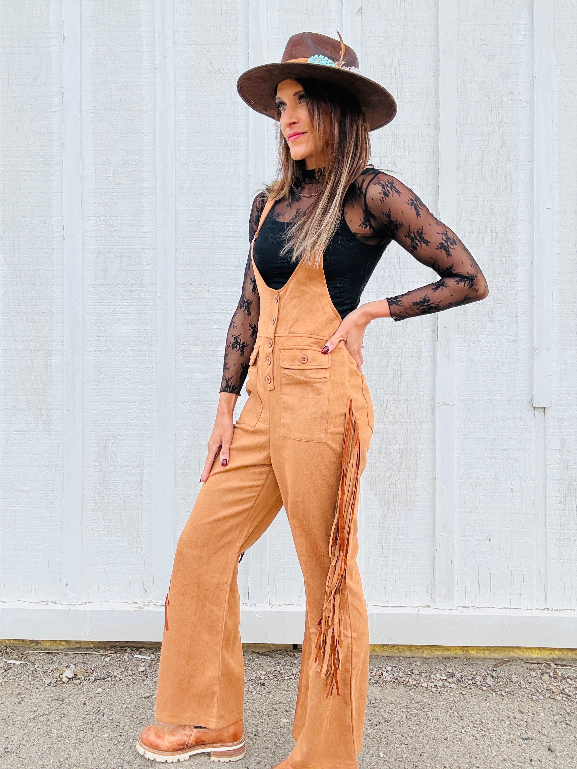 Western Cowgirl Fringe Overalls
