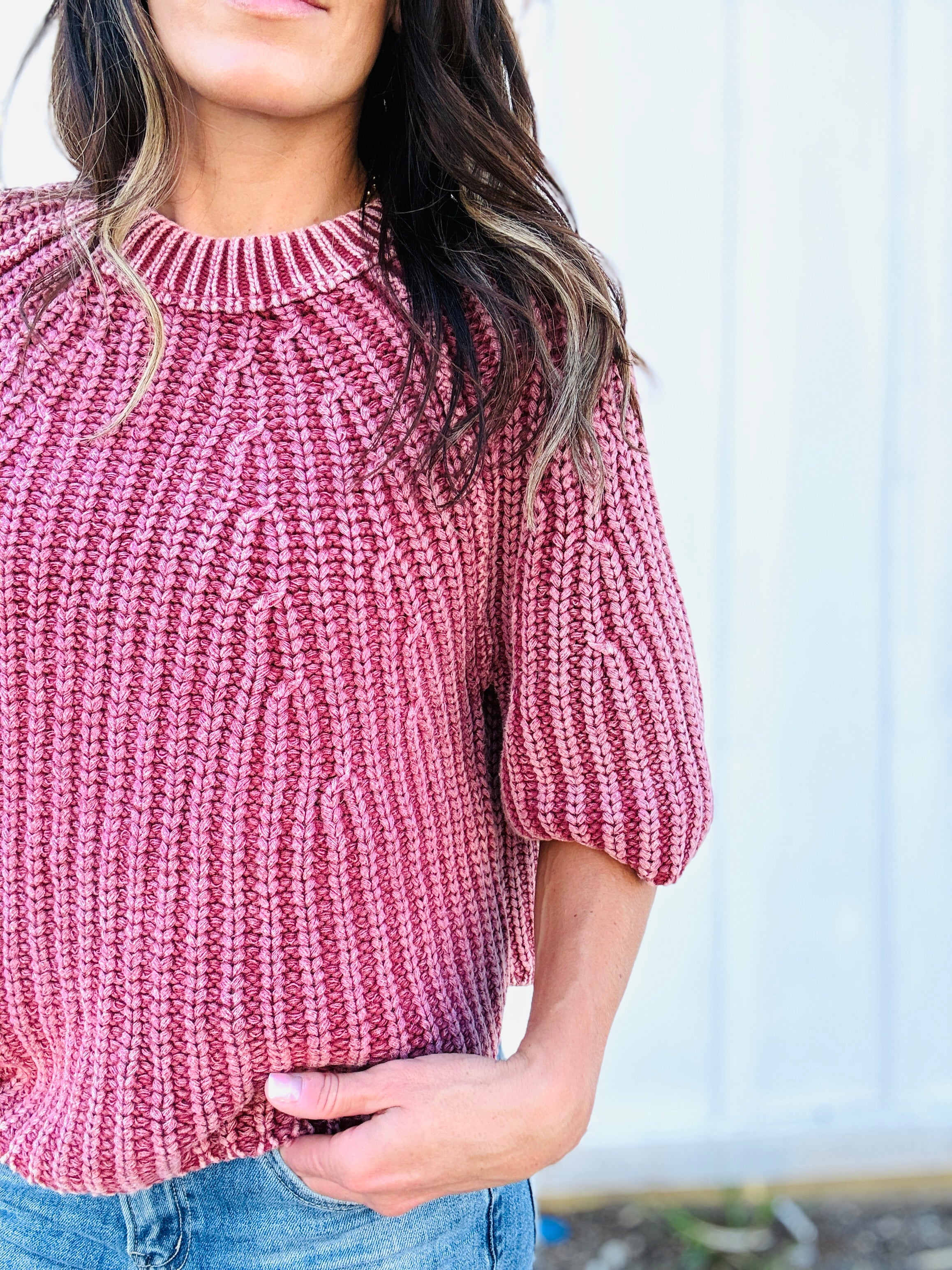 Cable Rib Knit 1/2 Sleeve Sweater