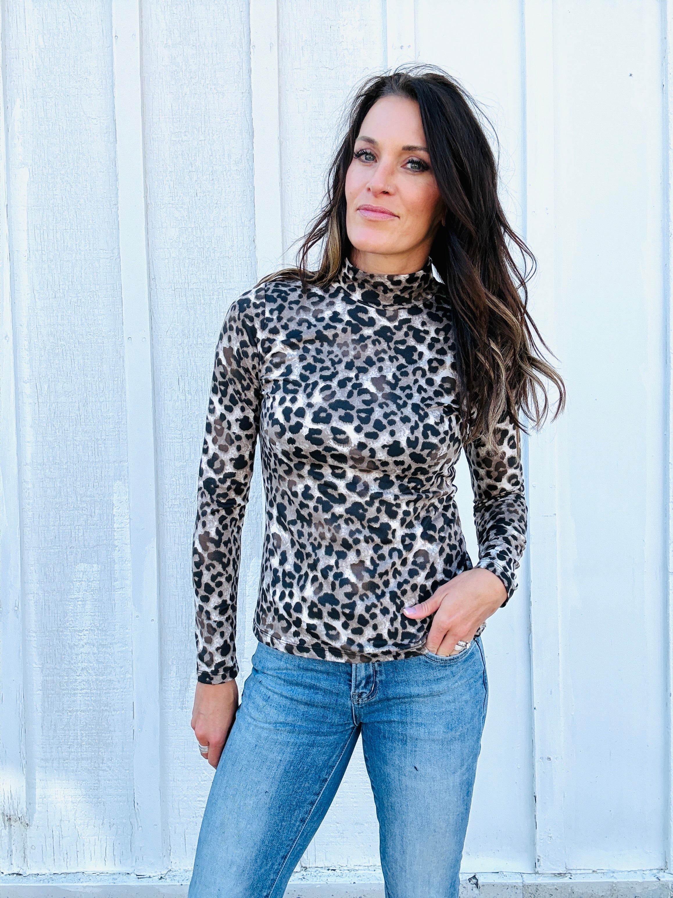 Sasha Leopard Mock Neck Top