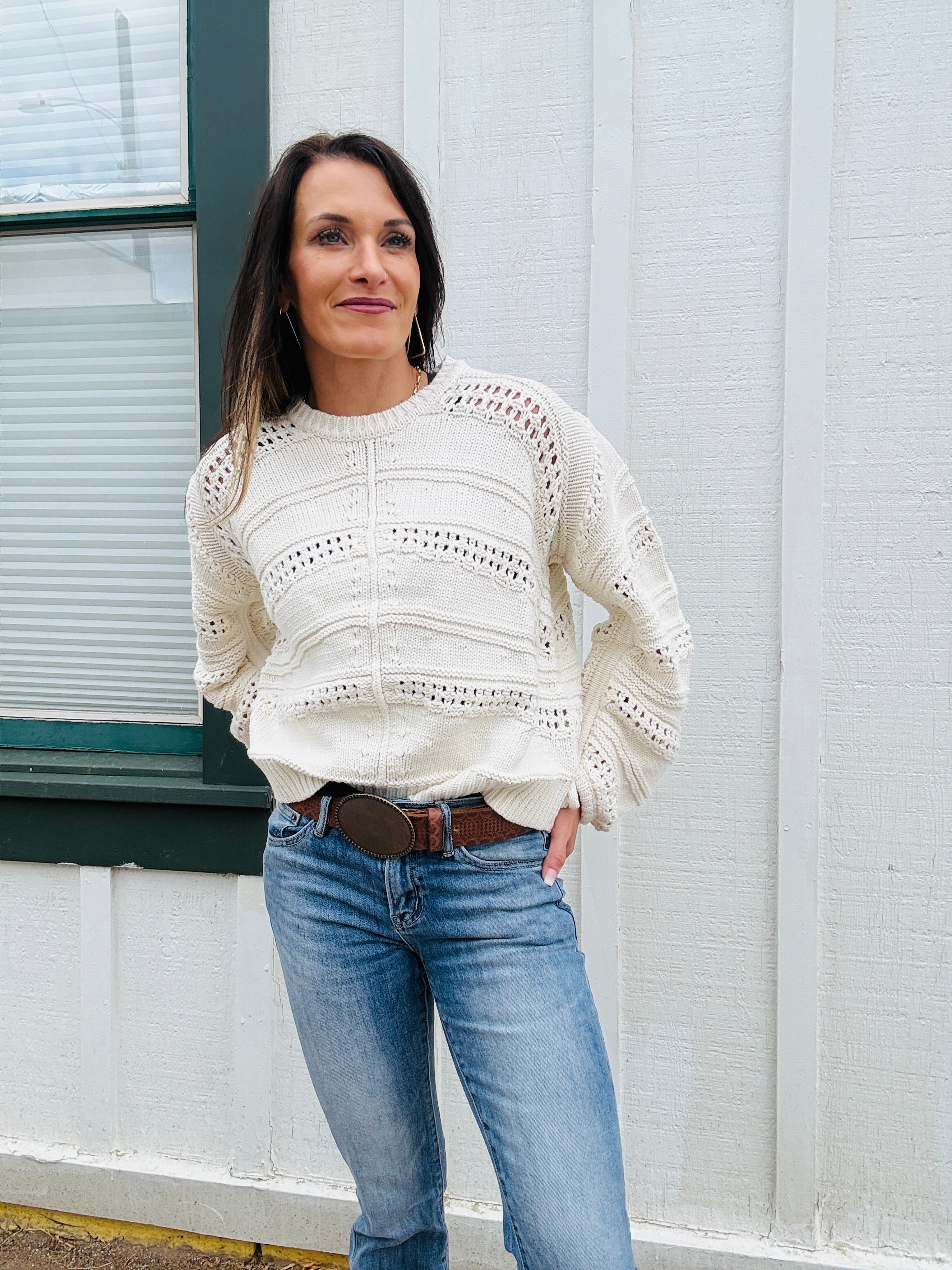 ELAN Camille Open-Knit Sweater