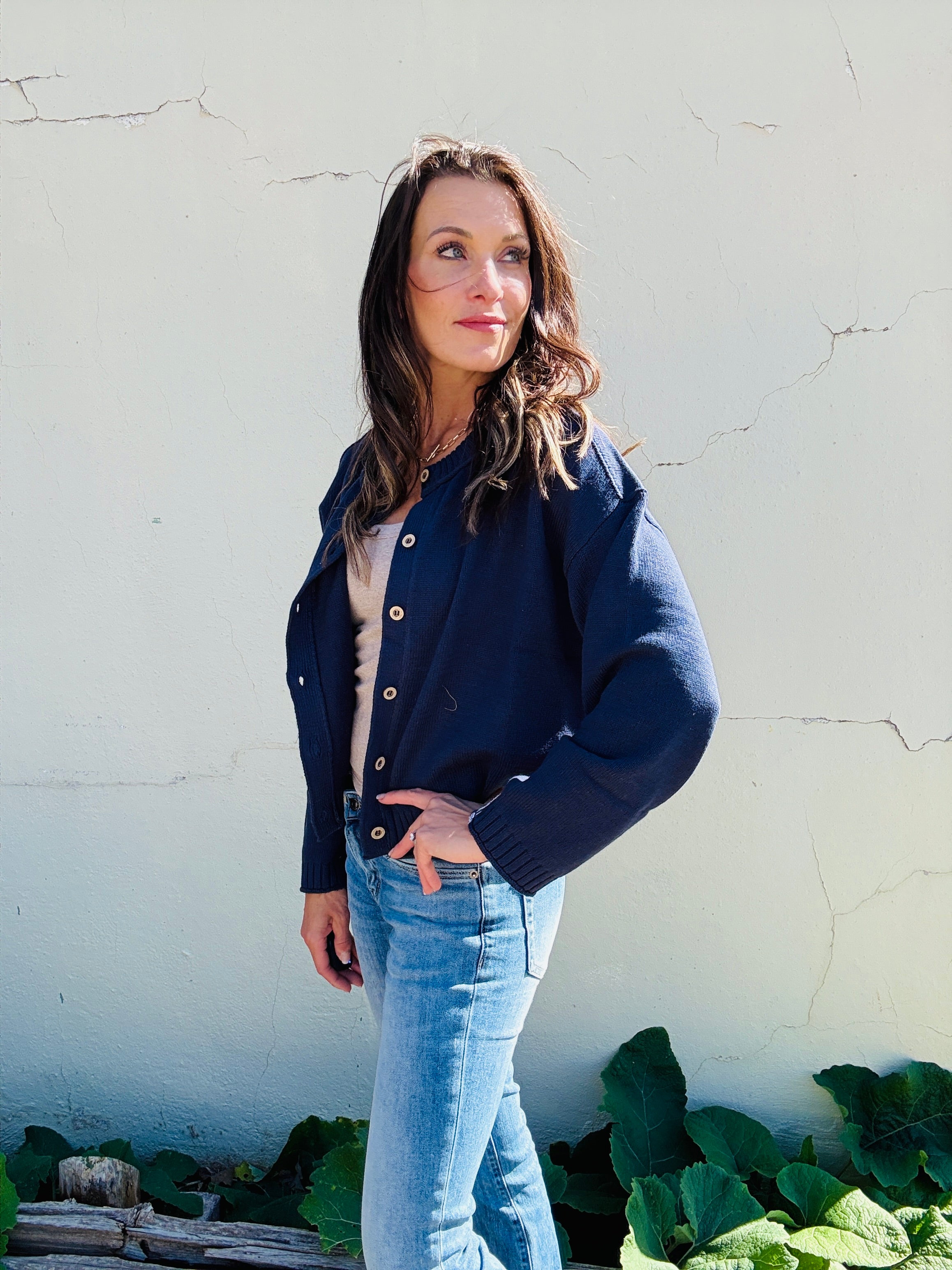 Textured Hem Button Front Cardigan