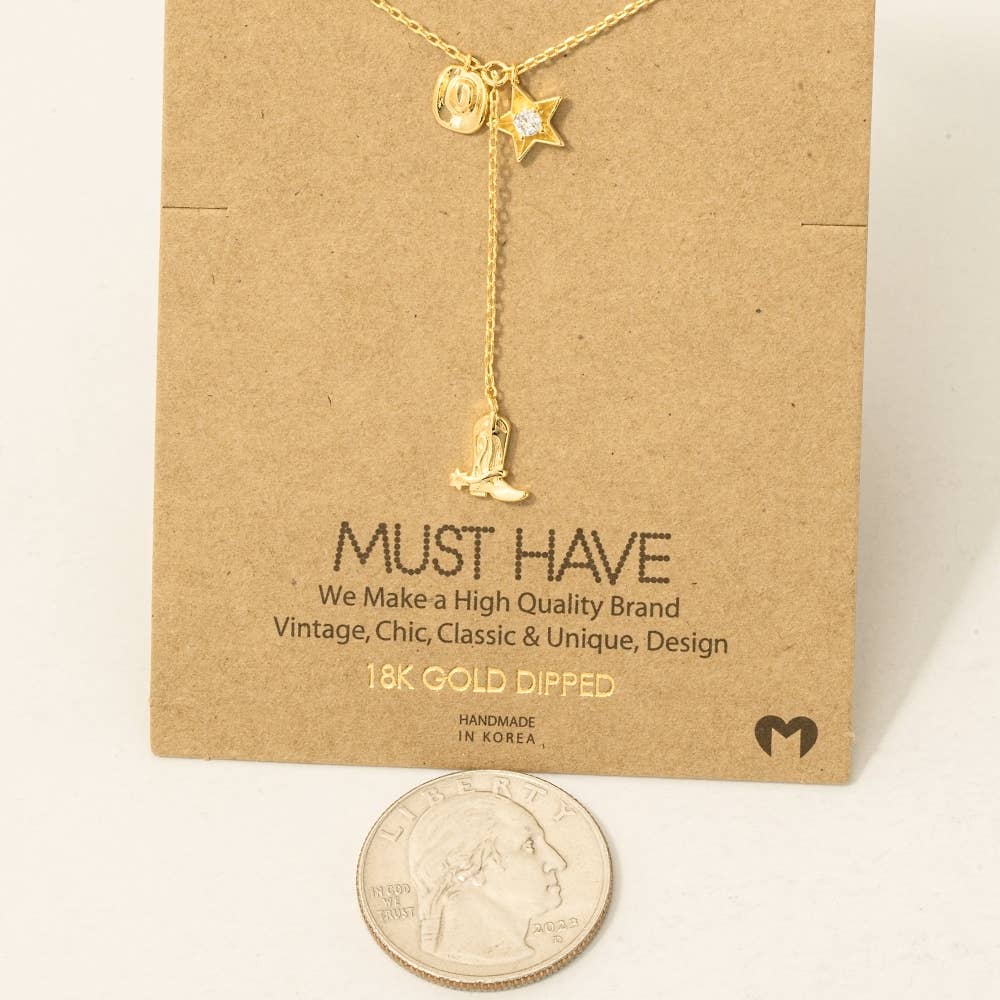 Western Cowboy Boots Y Necklace