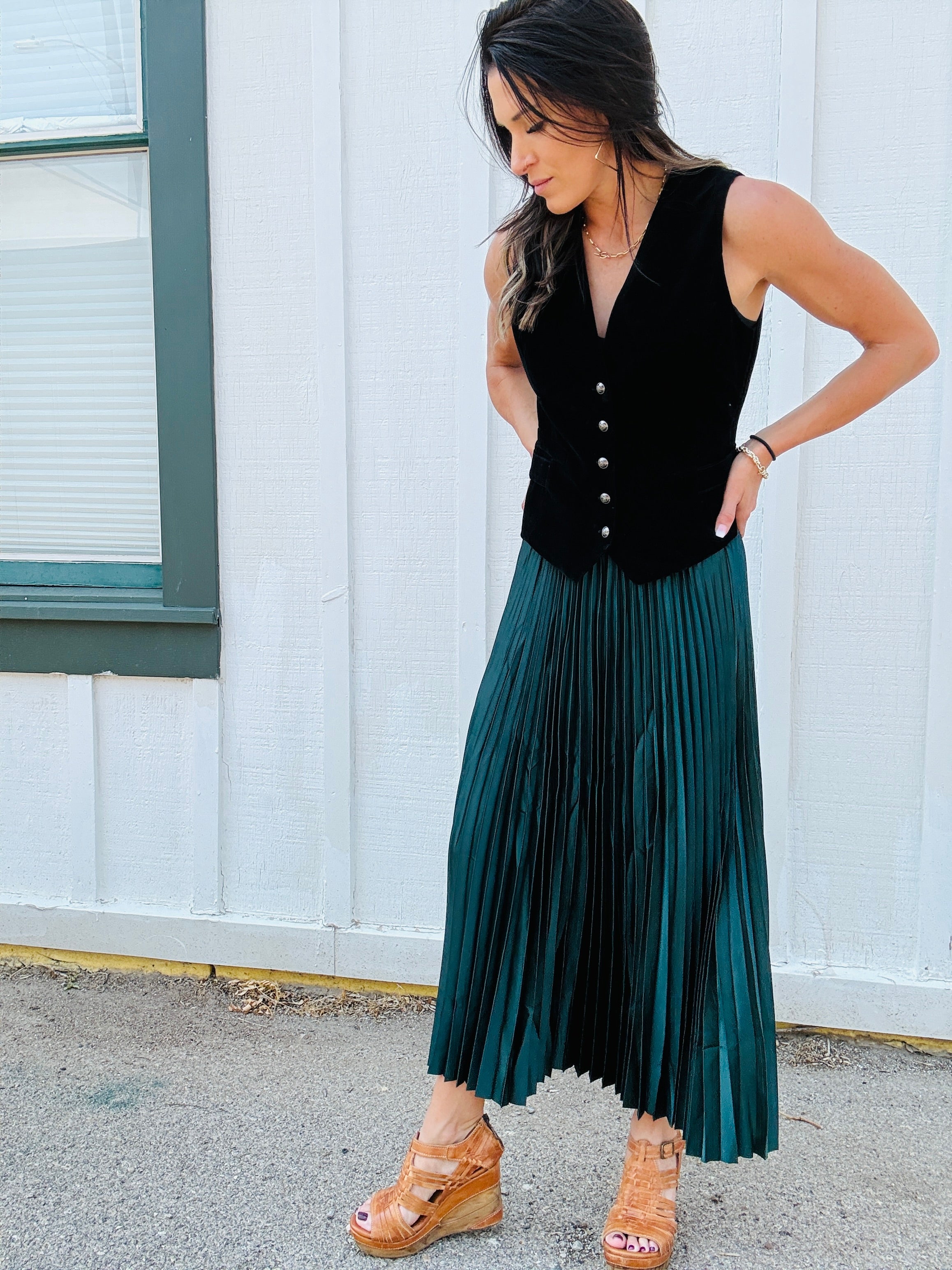 Satin Pleated Midi
