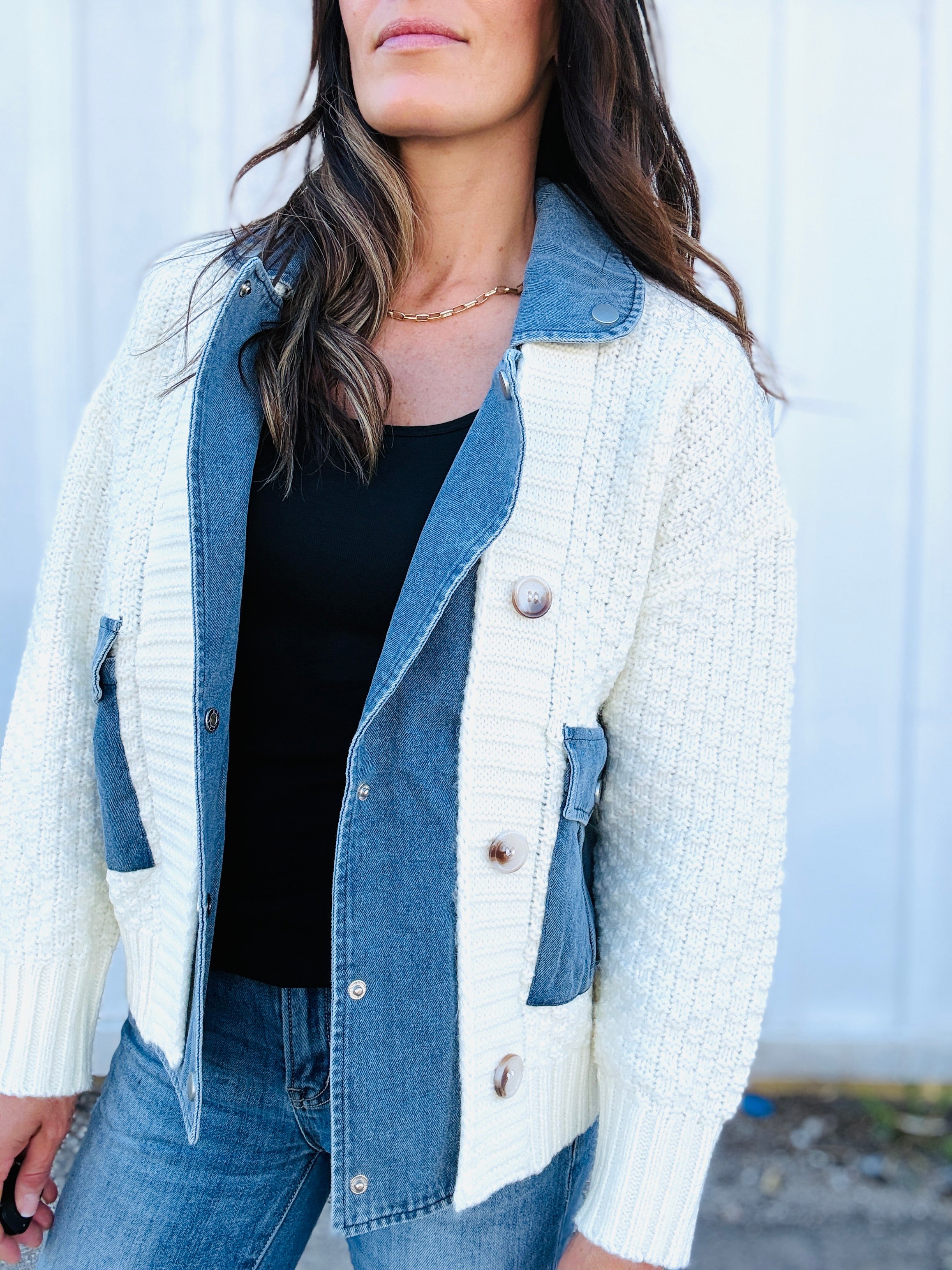 Denim & Knit Cardigan