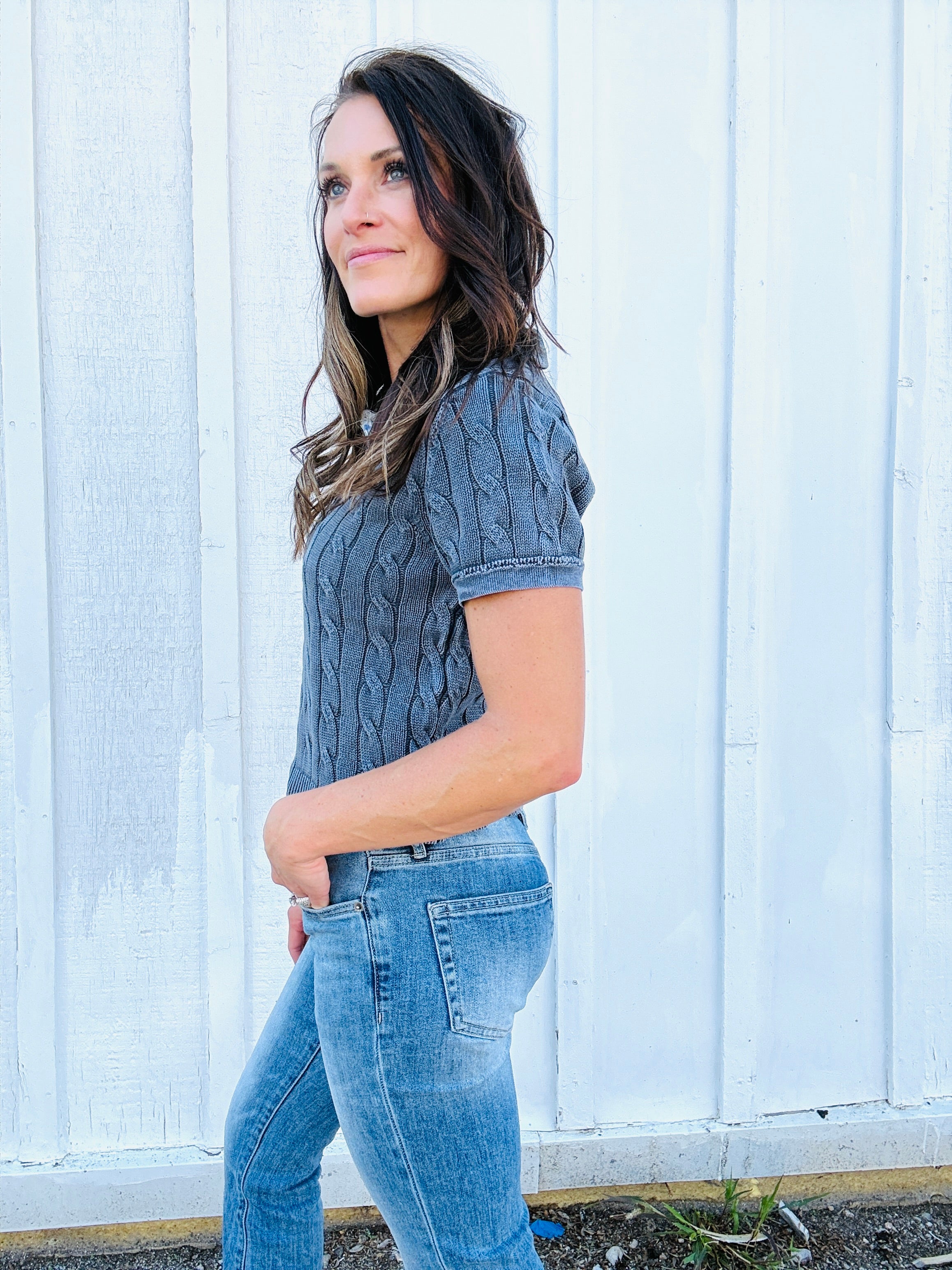 Caddie Cable Knit Polo Top