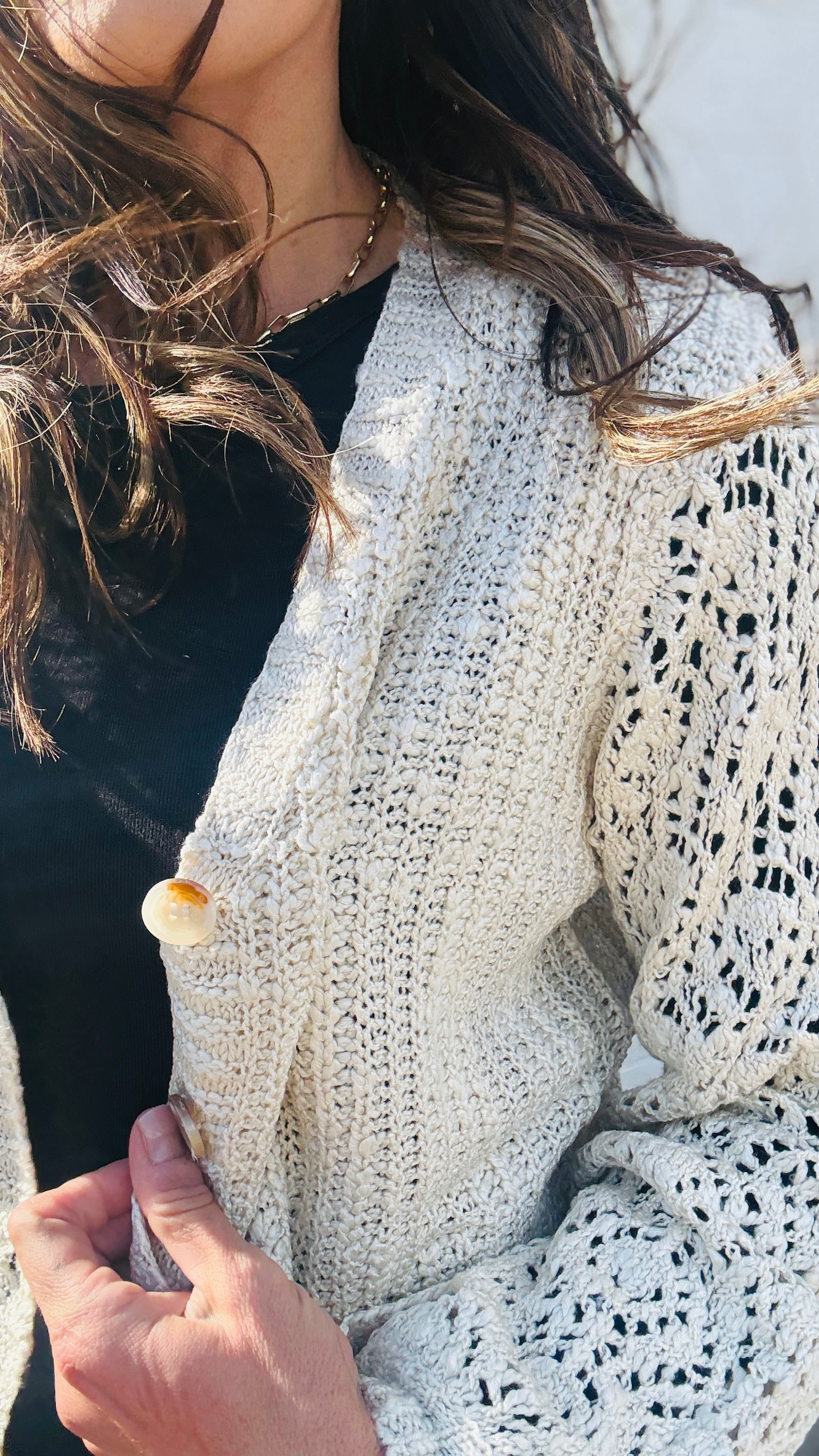 V-Neck Open Knit Cardi