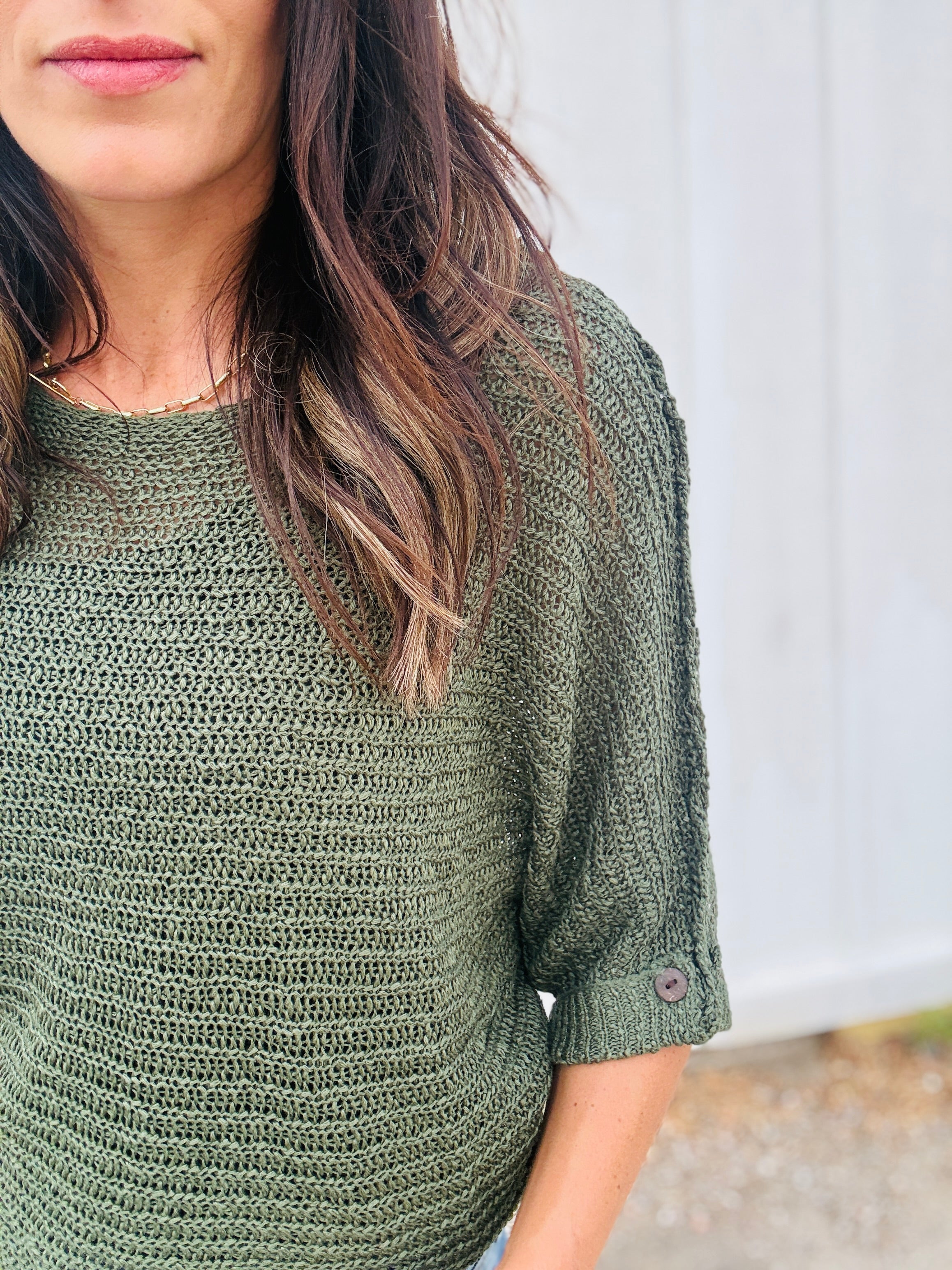 Half Sleeve Roll Cuff Sweater