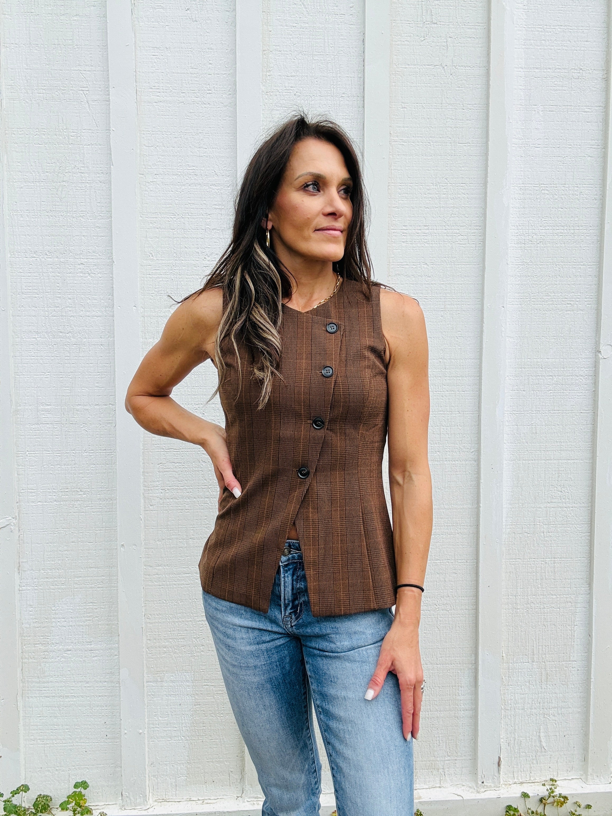 Beth Asymmetrical Button Vest
