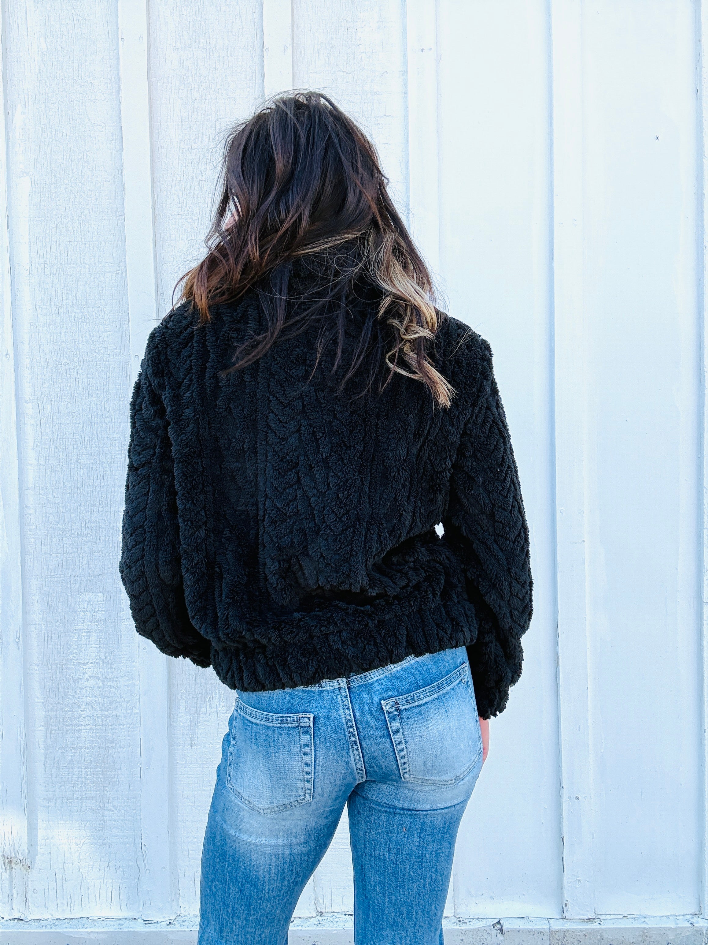 Textured Zip Up Teddy Jacket