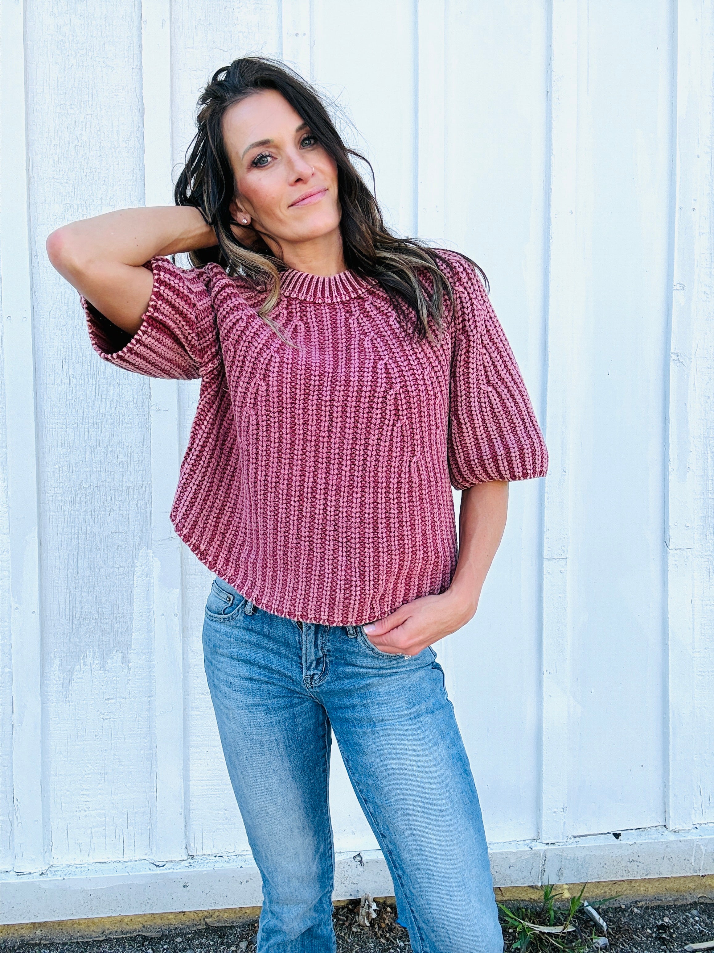 Cable Rib Knit 1/2 Sleeve Sweater