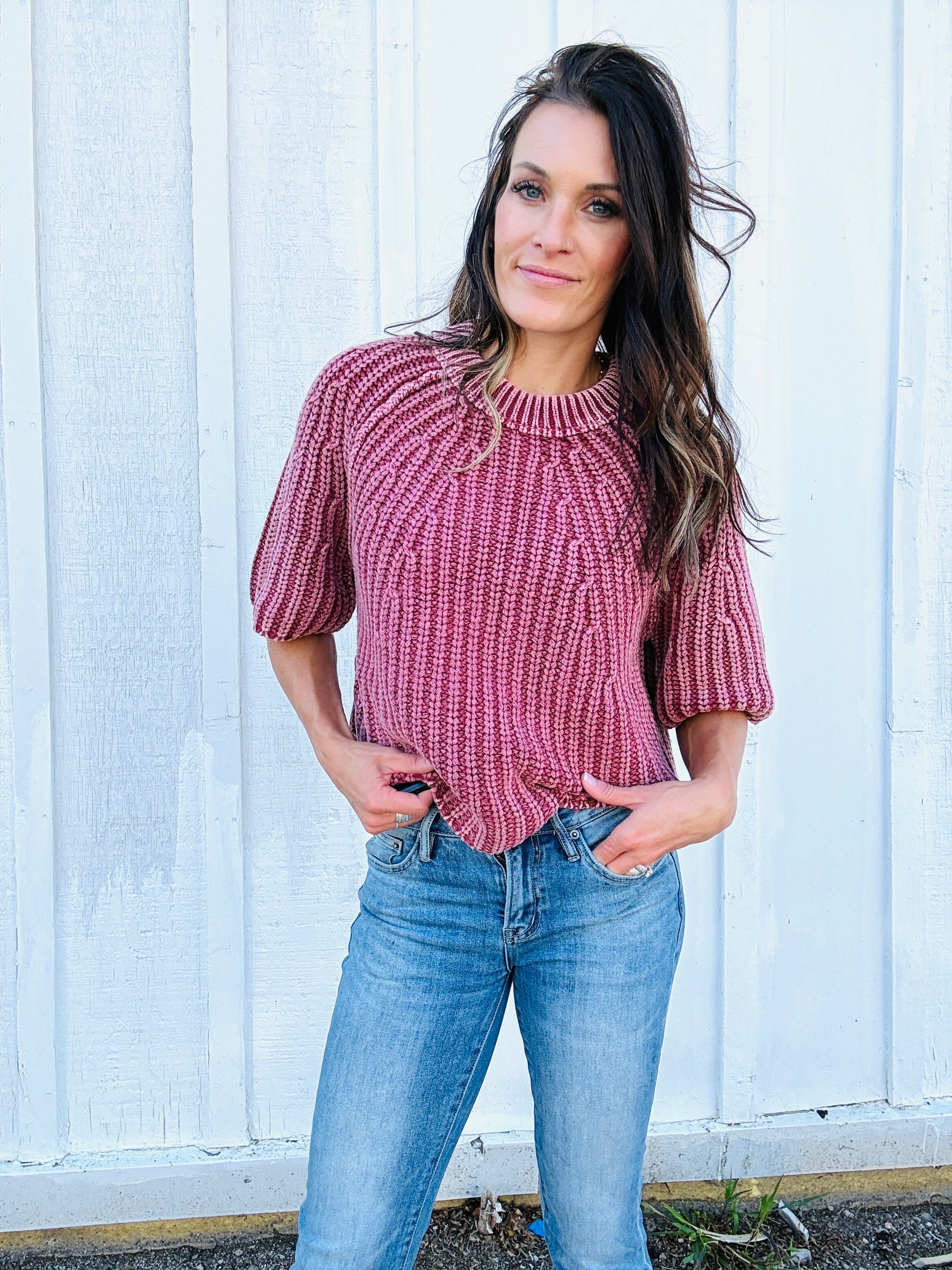 Cable Rib Knit 1/2 Sleeve Sweater