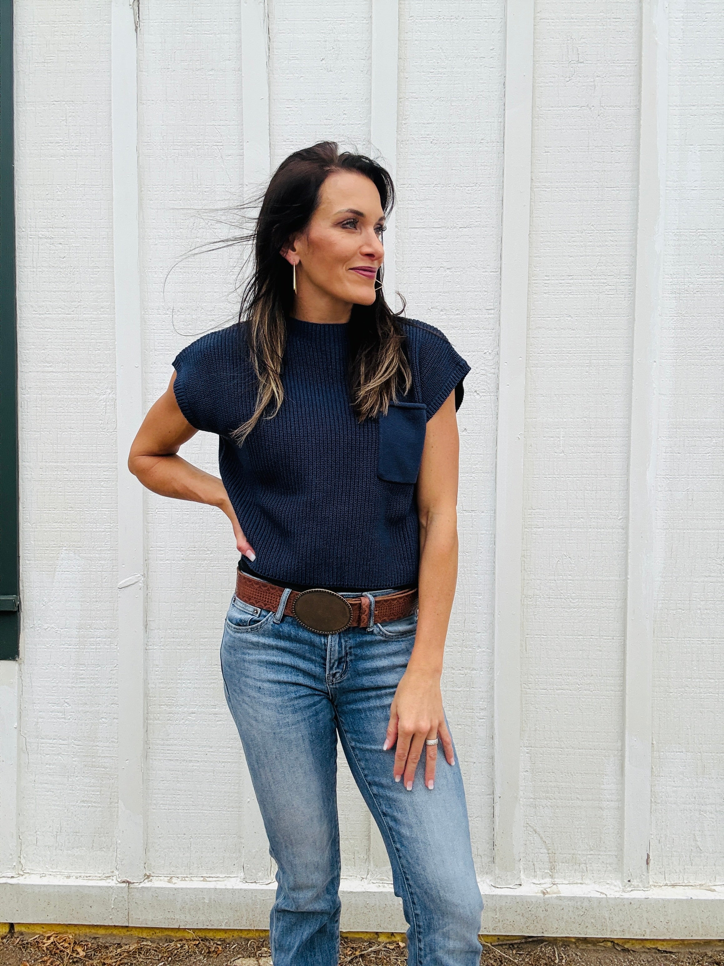 ELAN Quinn Ribbed Pocket Top