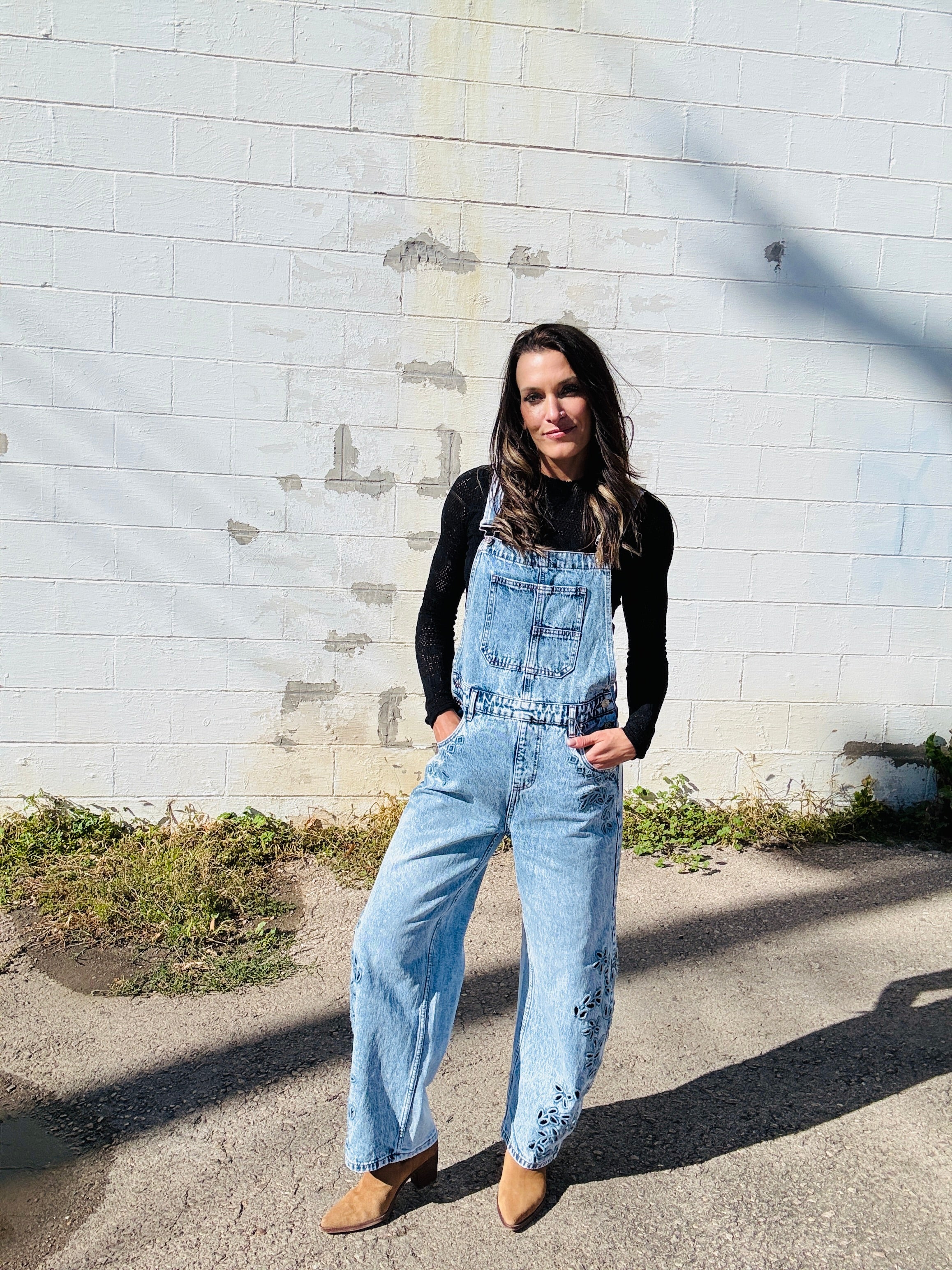 Embroidered Denim Overalls