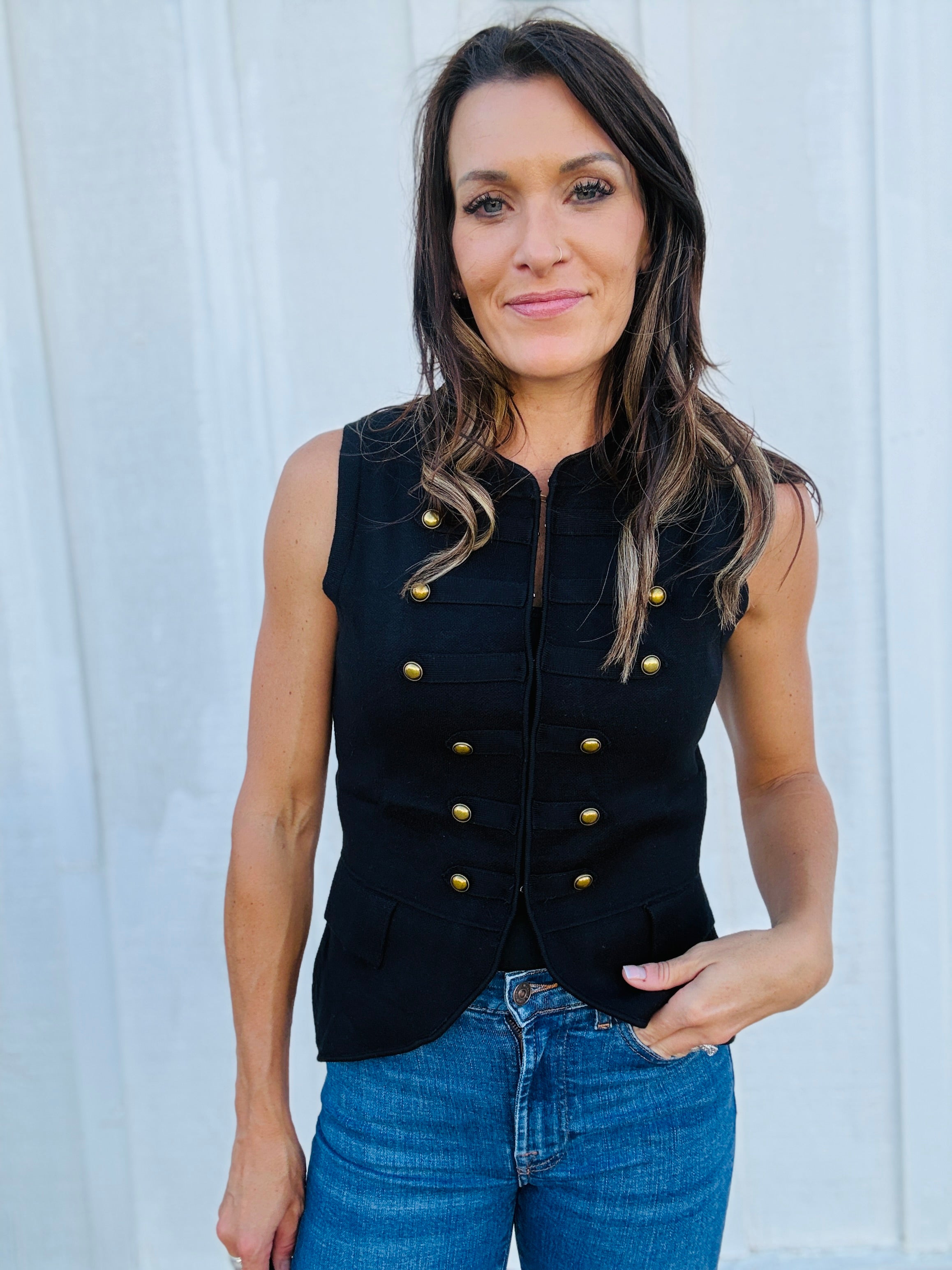 Military Button Sweater Vest