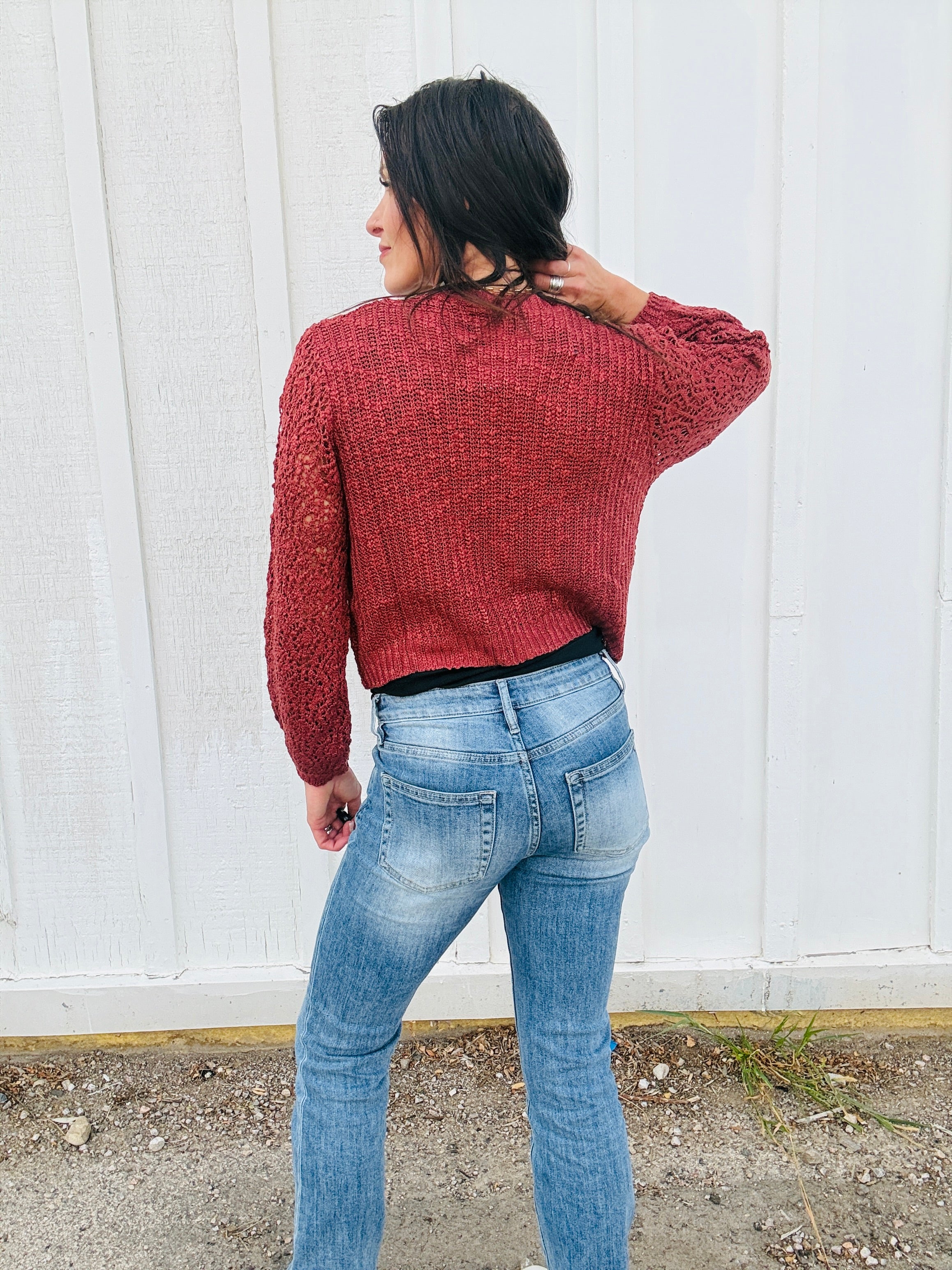 V-Neck Open Knit Cardi