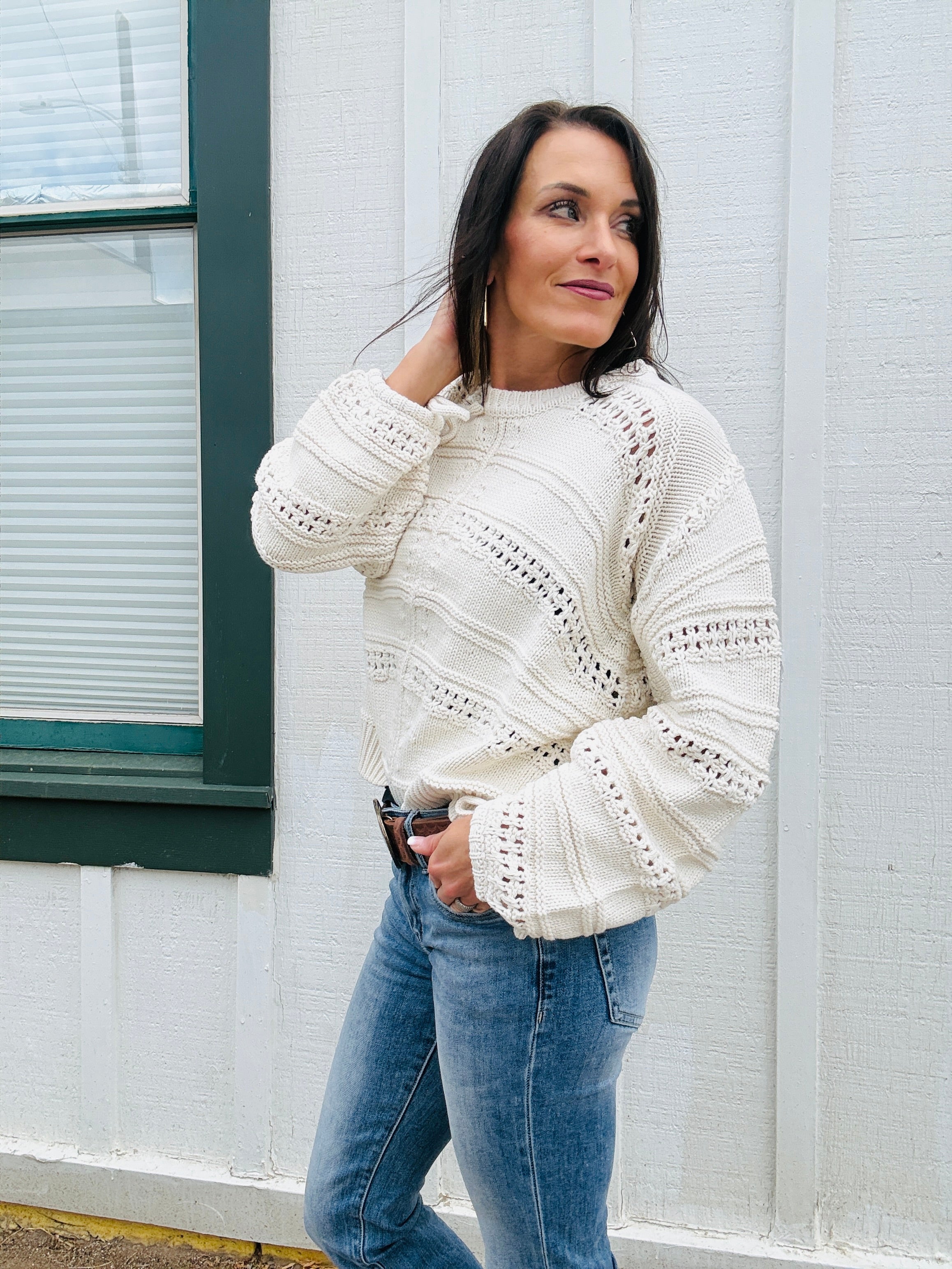 ELAN Camille Open-Knit Sweater