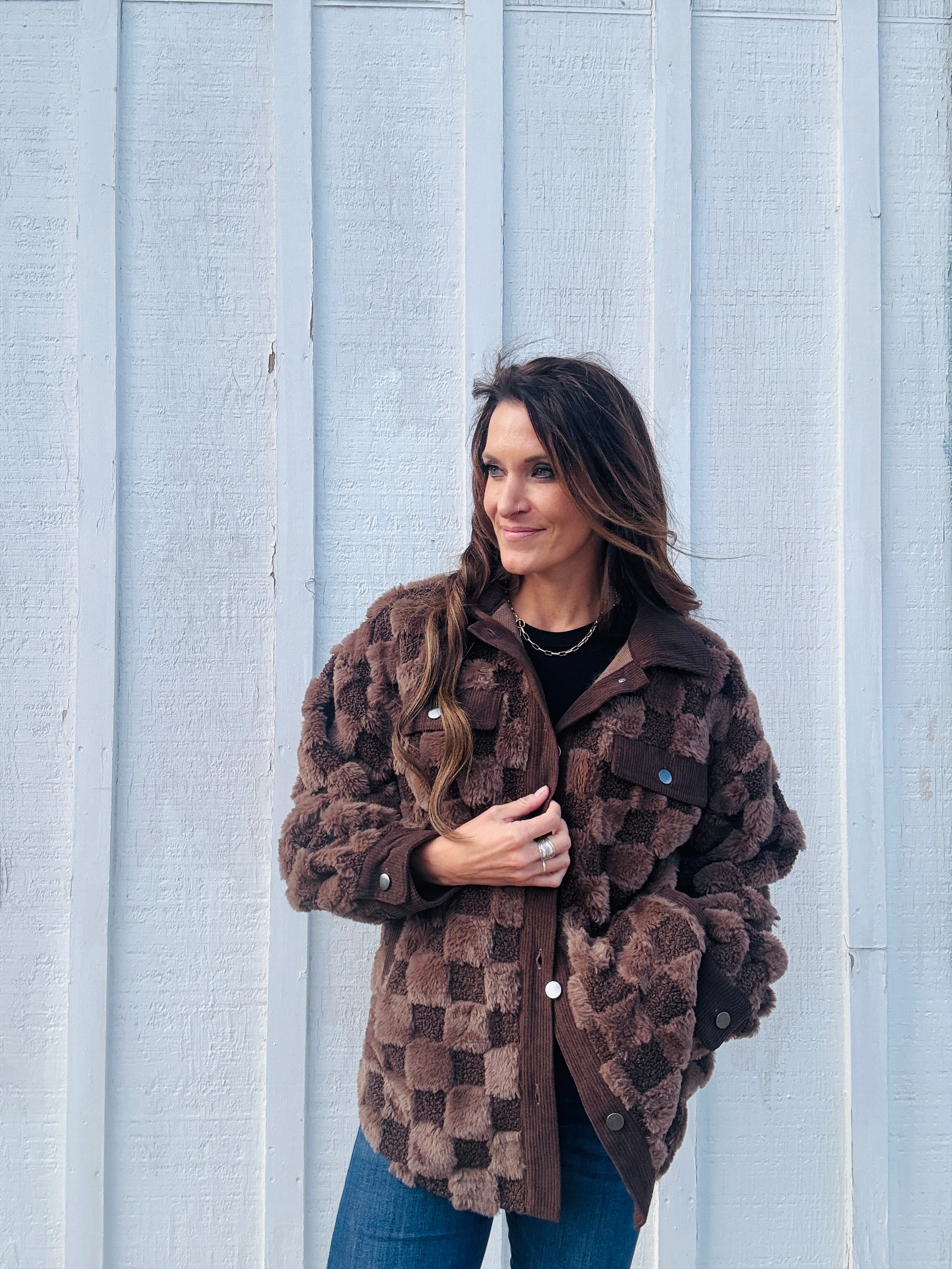 Checkered Shearling Shacket