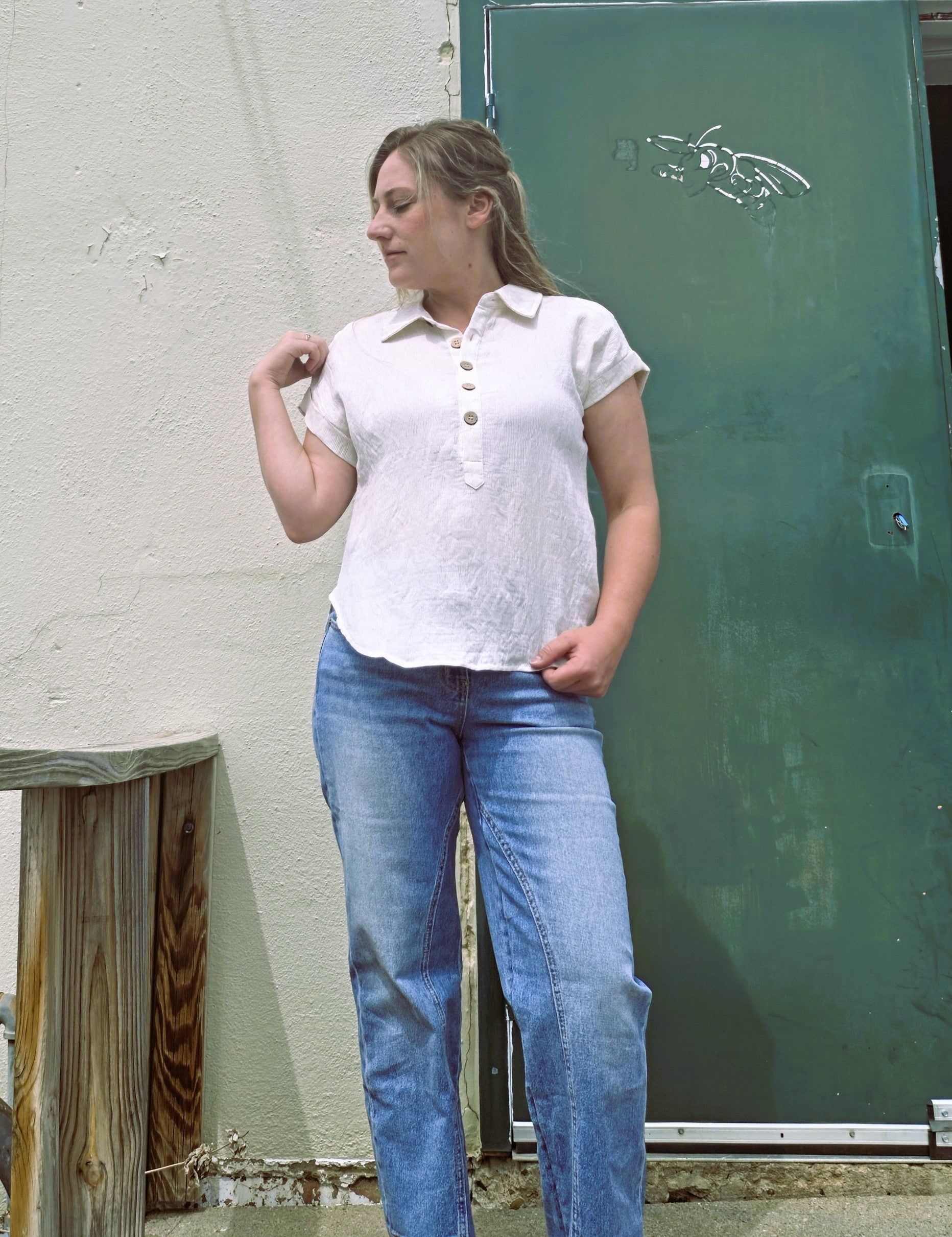 Marie 1/2 Button Top