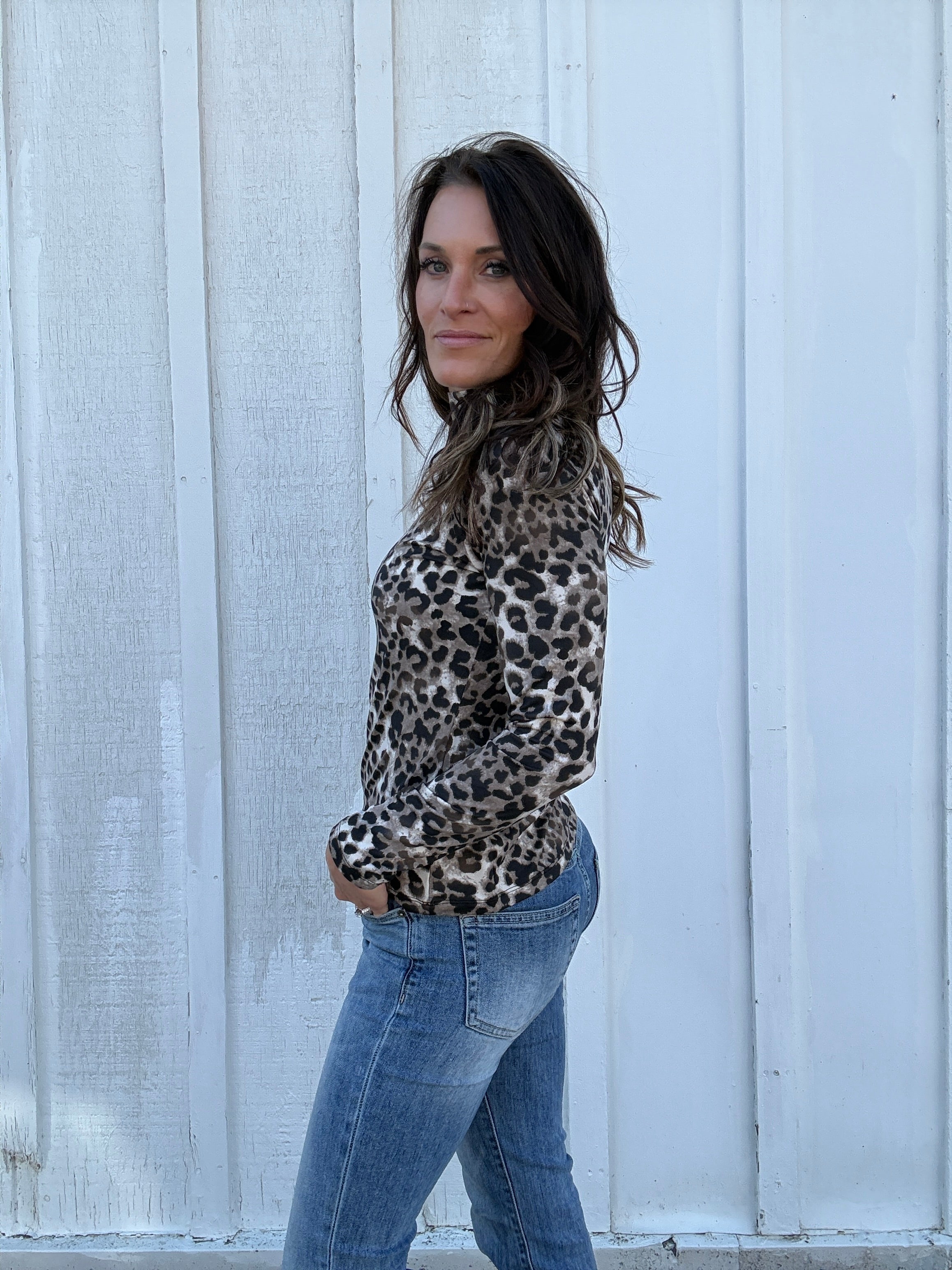 Sasha Leopard Mock Neck Top