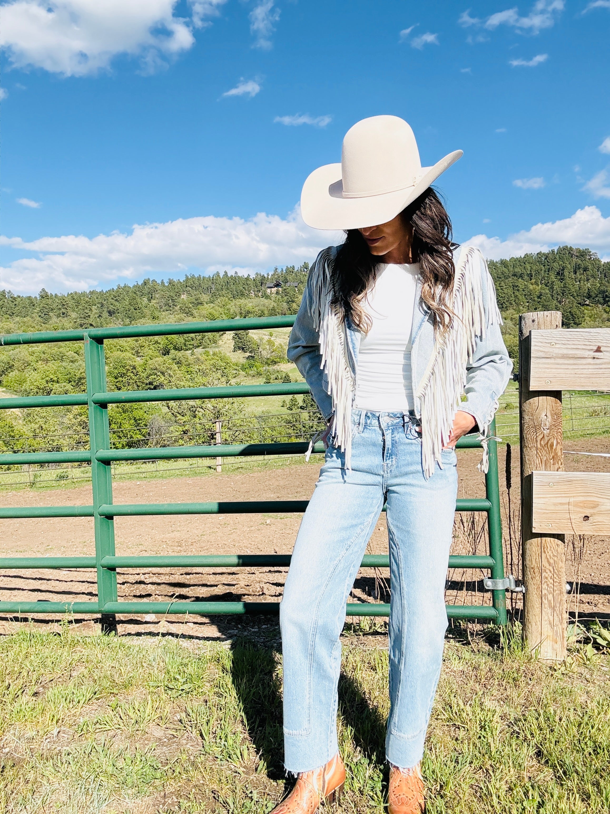 Denim Fringe Cropped Jacket