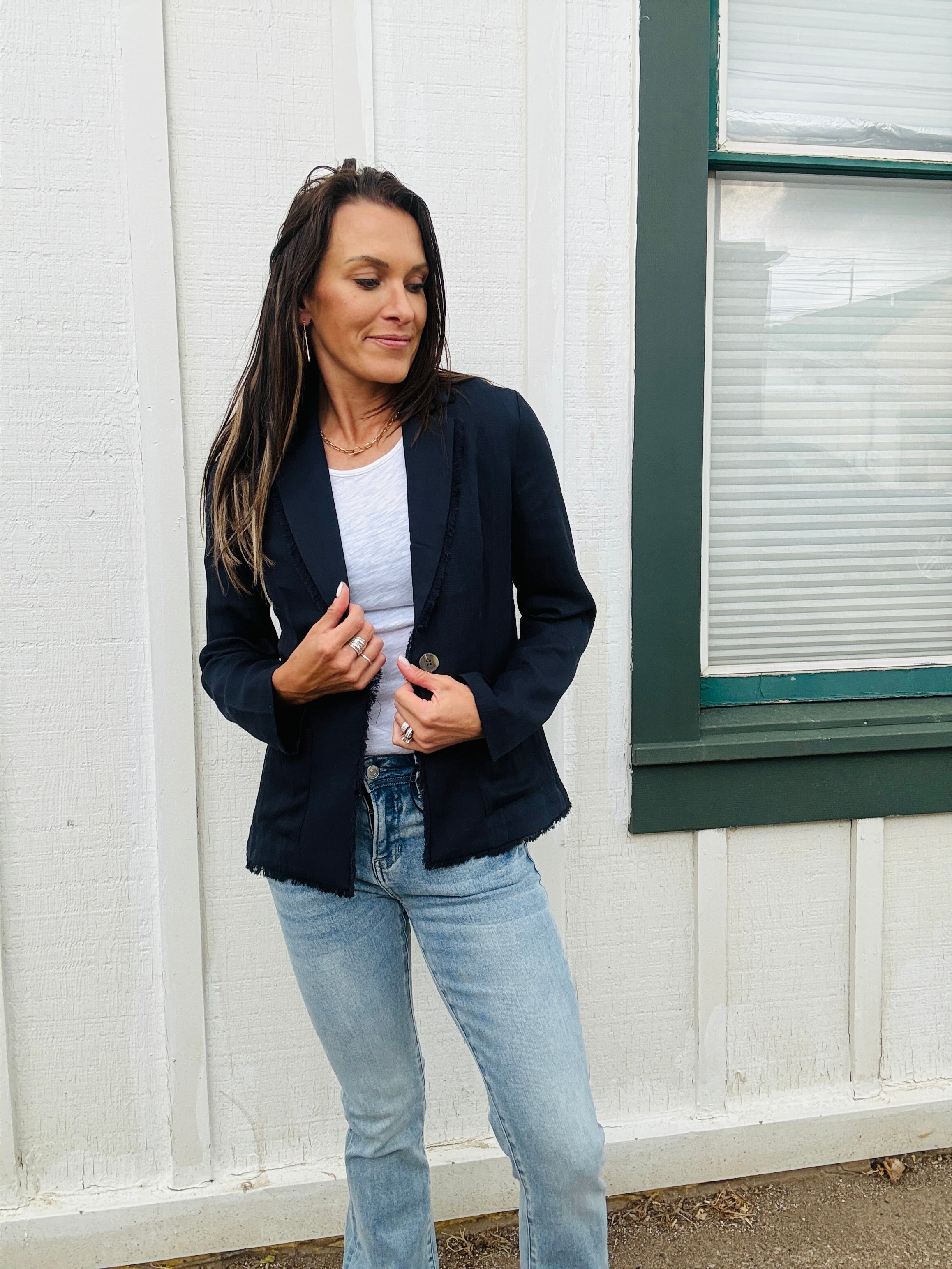 Elan Fringe Hem Blazer