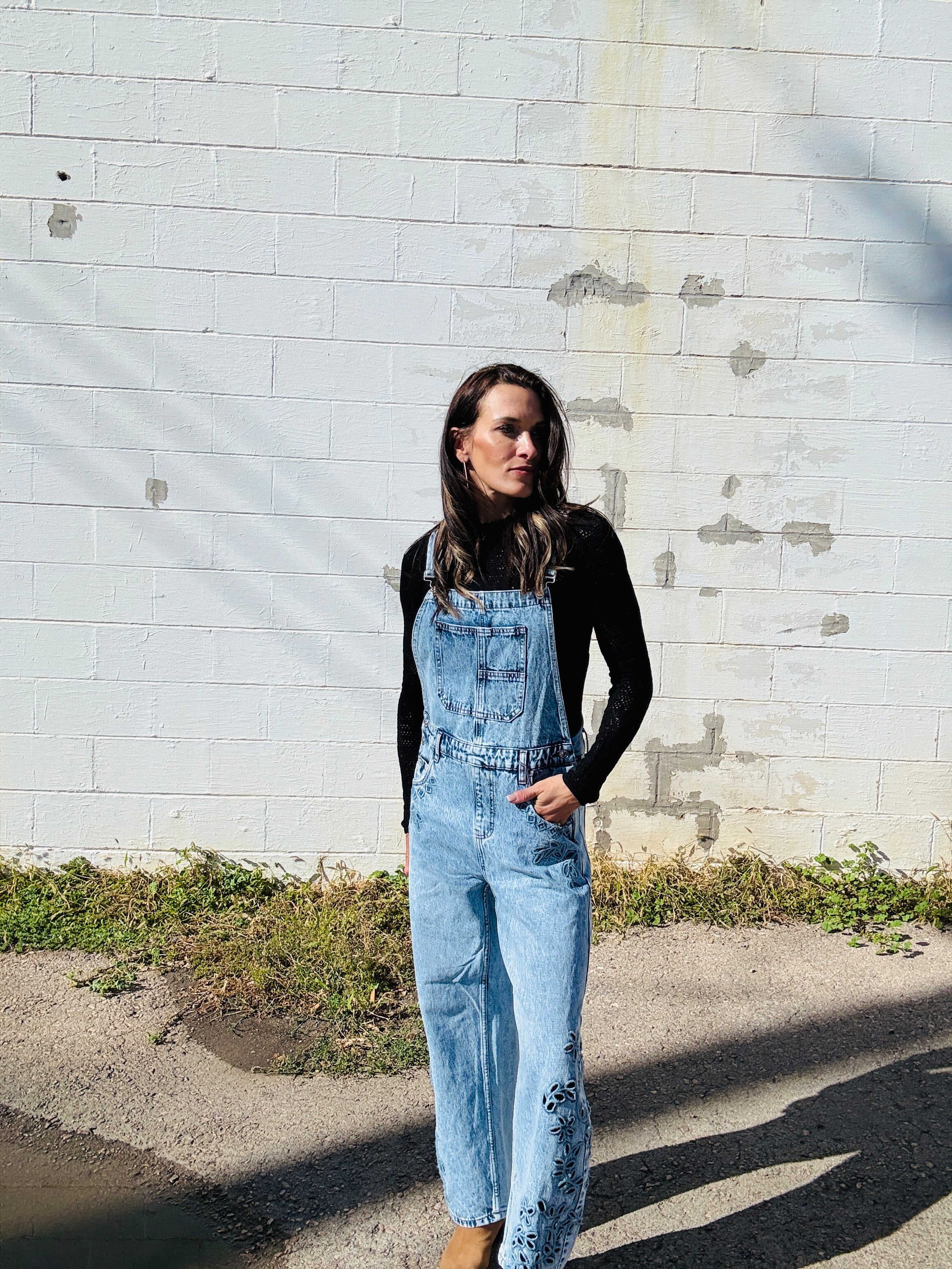 Embroidered Denim Overalls
