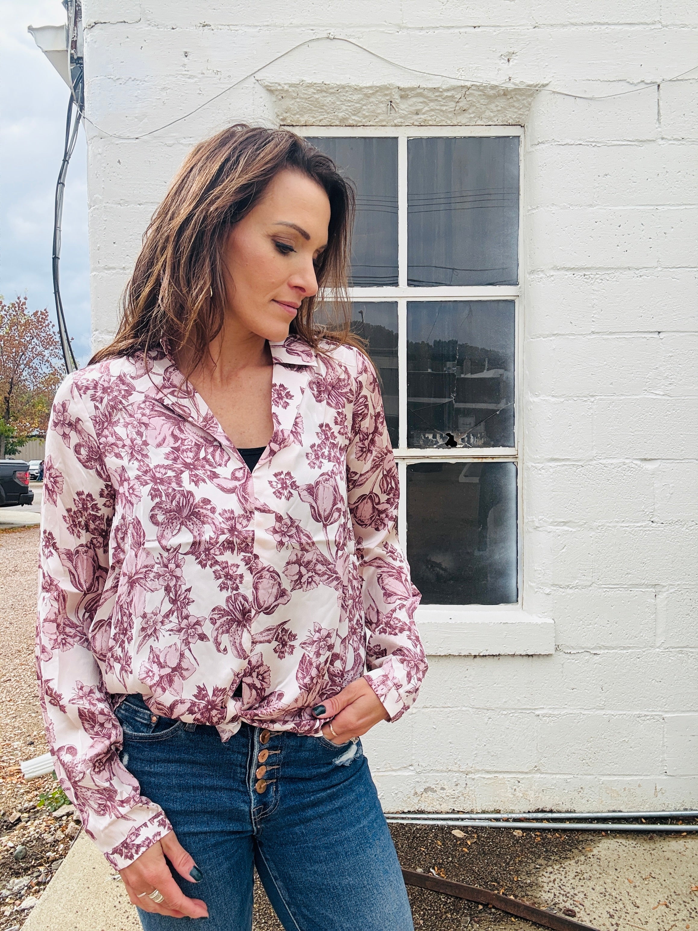 Tie Front Satin Blouse