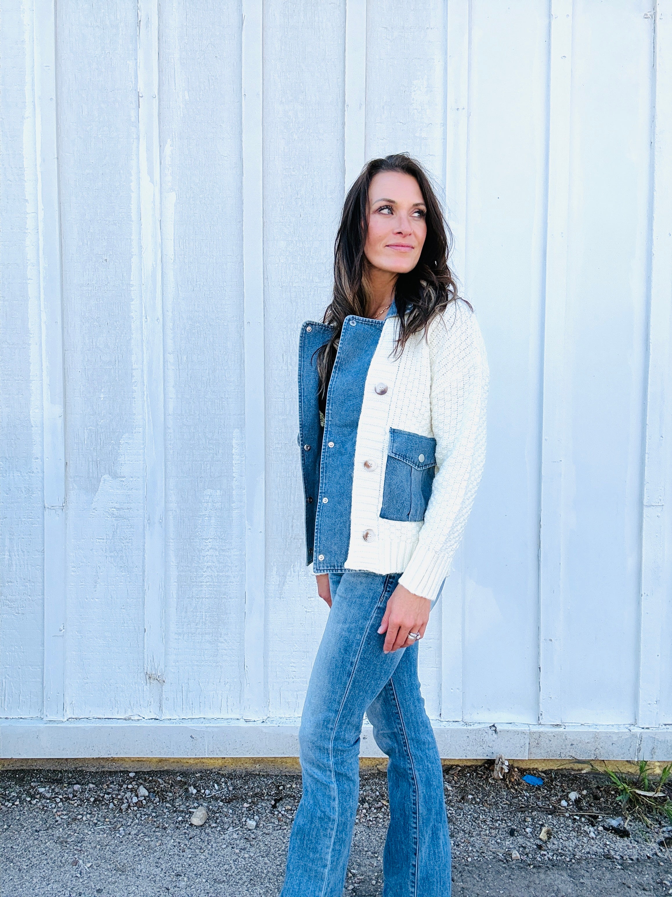 Denim & Knit Cardigan