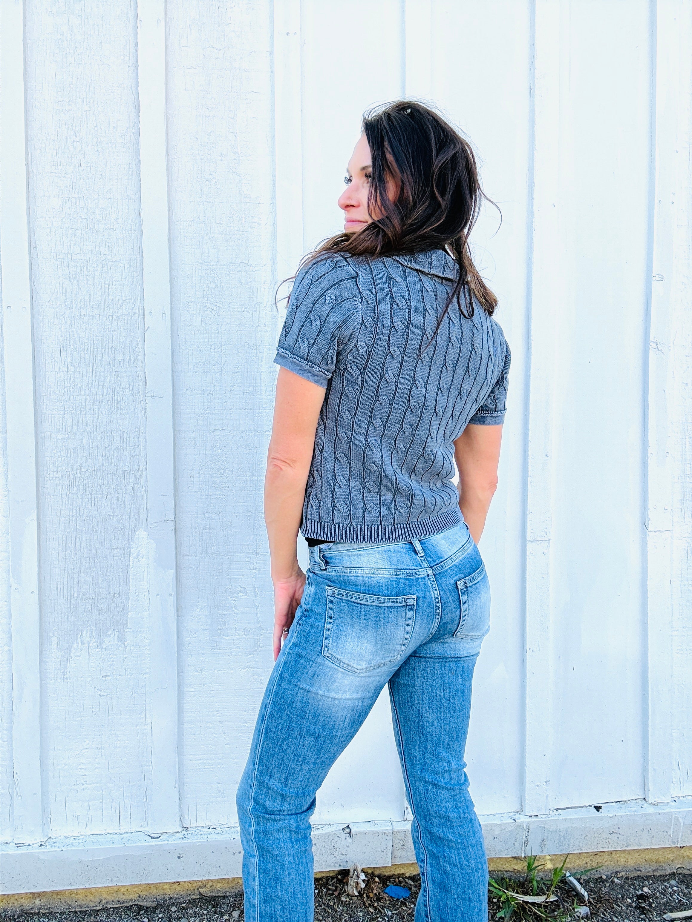 Caddie Cable Knit Polo Top