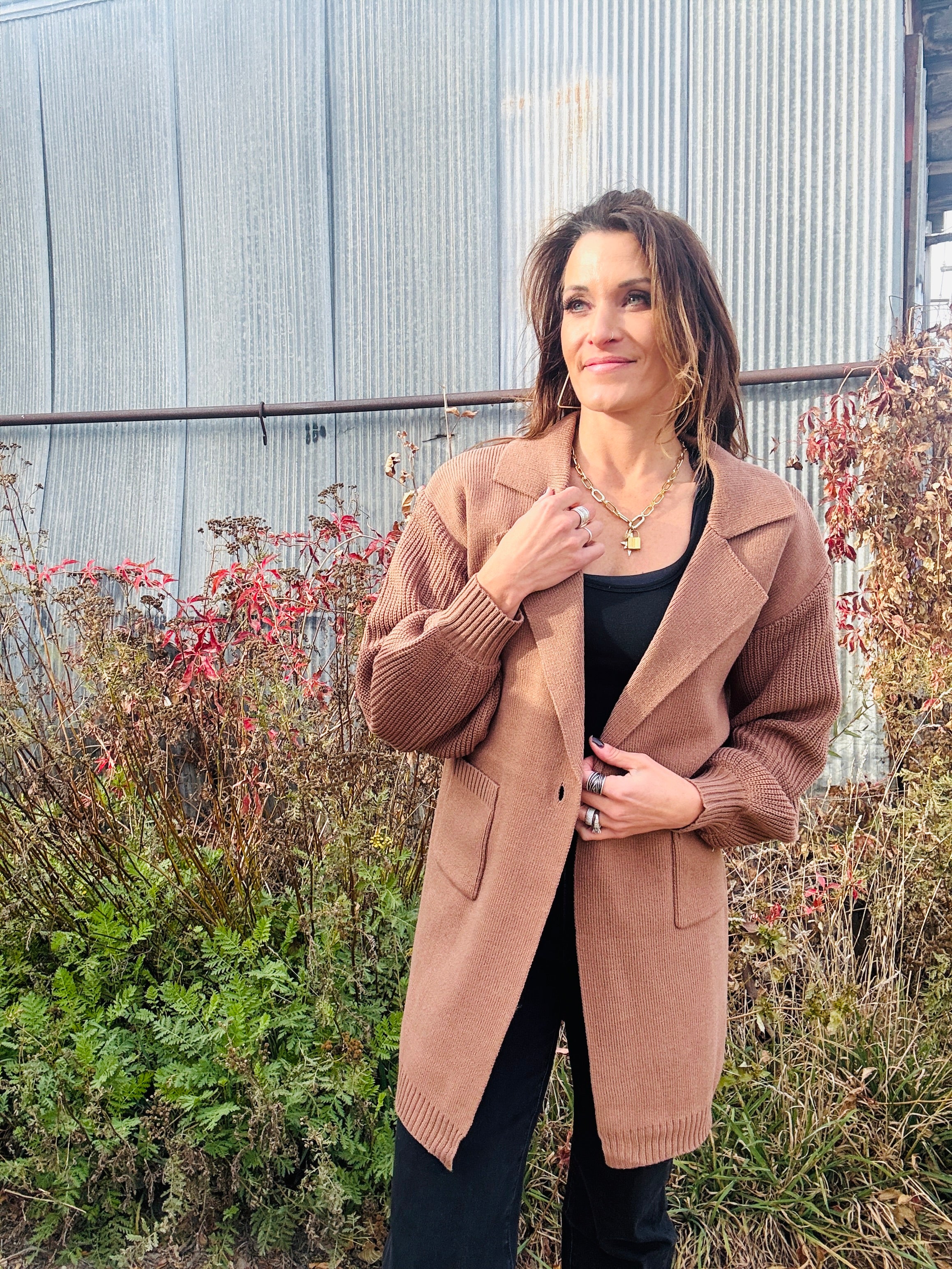 Lapel Collar Knit Jacket