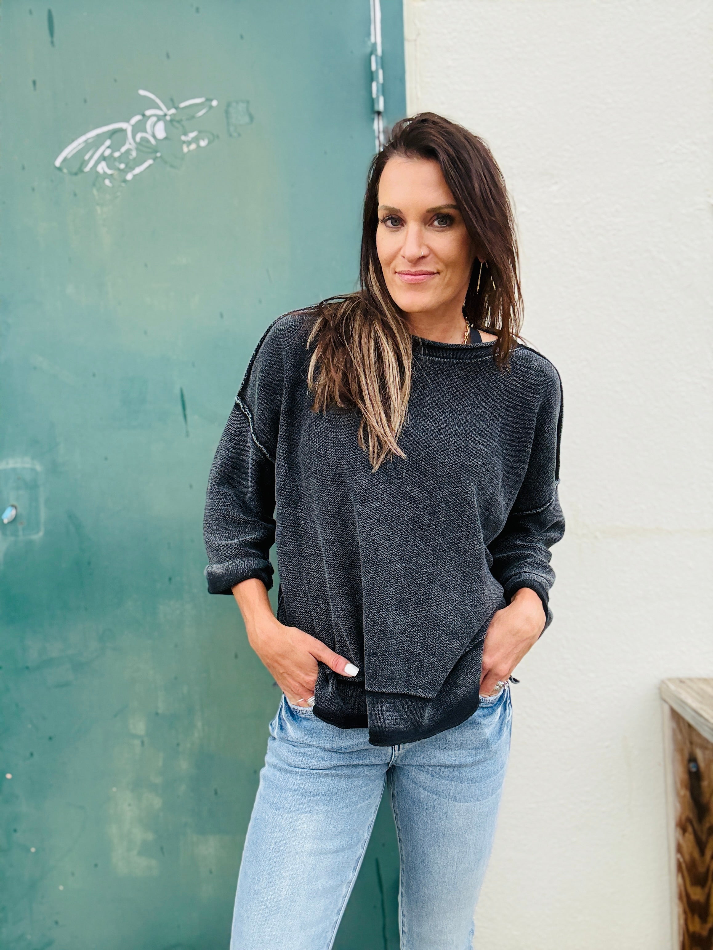 Washed Half Sleeve Sweater