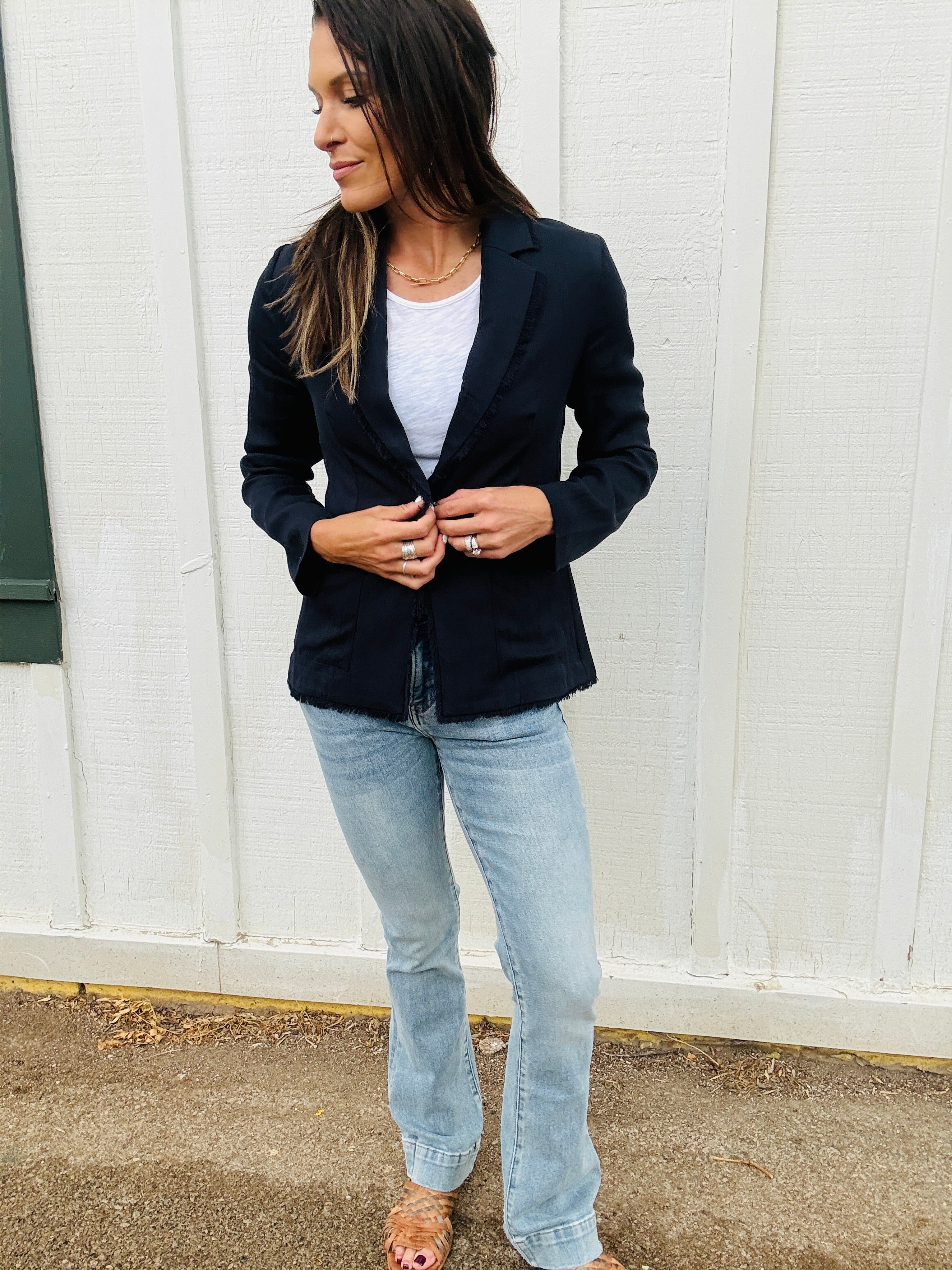 Elan Fringe Hem Blazer